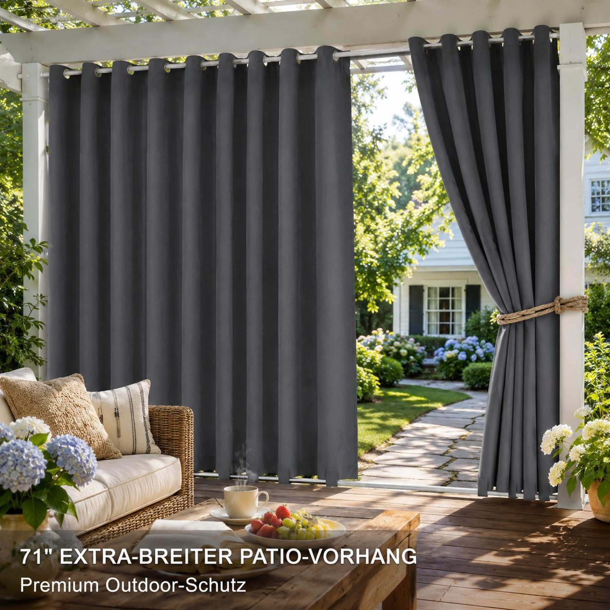 1x Garden Outdoor Vorhang Wetterfest Mit ösen Wasserdicht extra breite Privatsphäre UV-Schutz für Balkon Terrasse Patio Pavillon, 180x243cm,Dunkelgrau