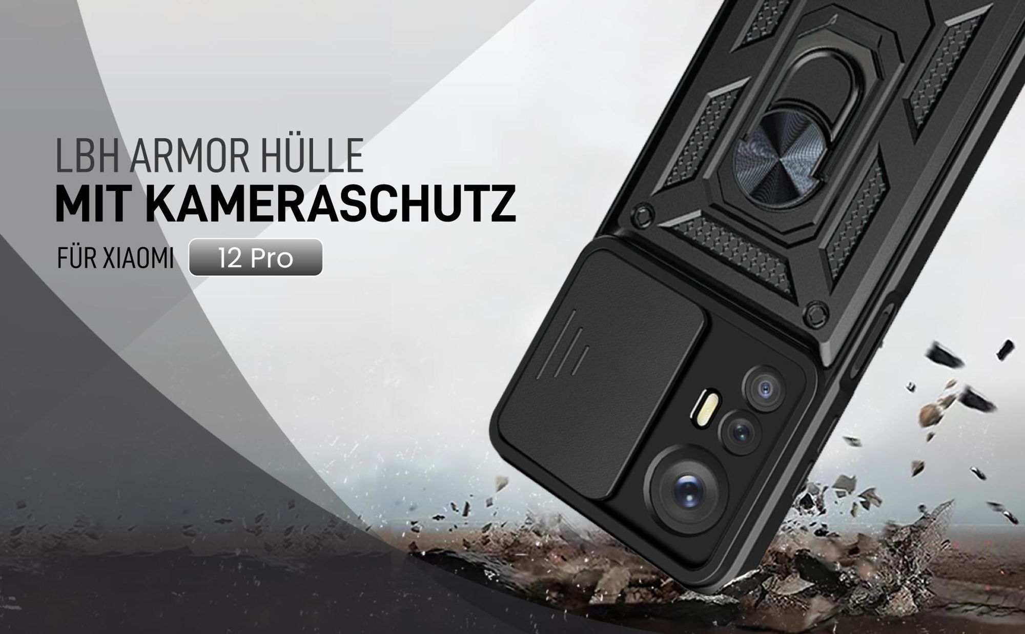 Schwarze Outdoorhülle mit Kameraschutz für Xiaomi 12 Pro