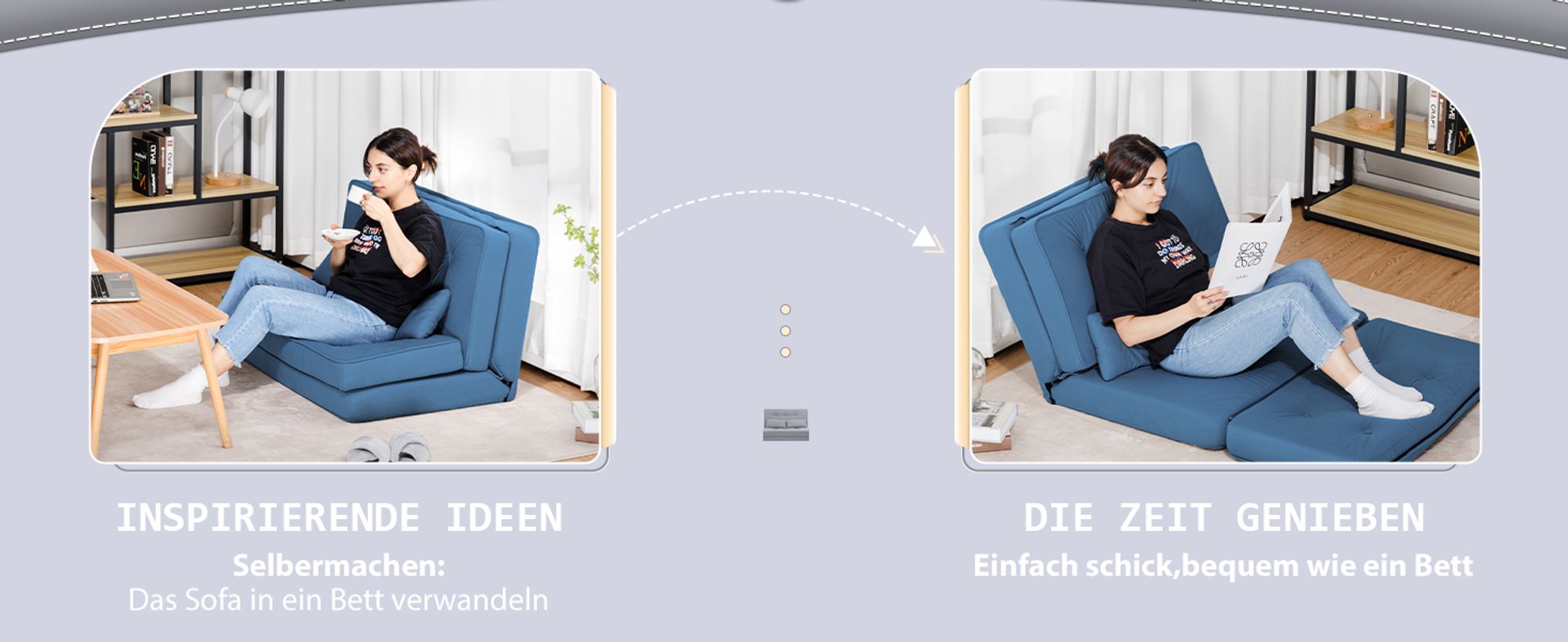 COMHOMA Relaxsessel Bodensofa Klappbar Bodensessel mit Schlaffunktion Lazy Sofa, gepolsert mit 5-stufig Verstellbarer Rückenlehne blau
