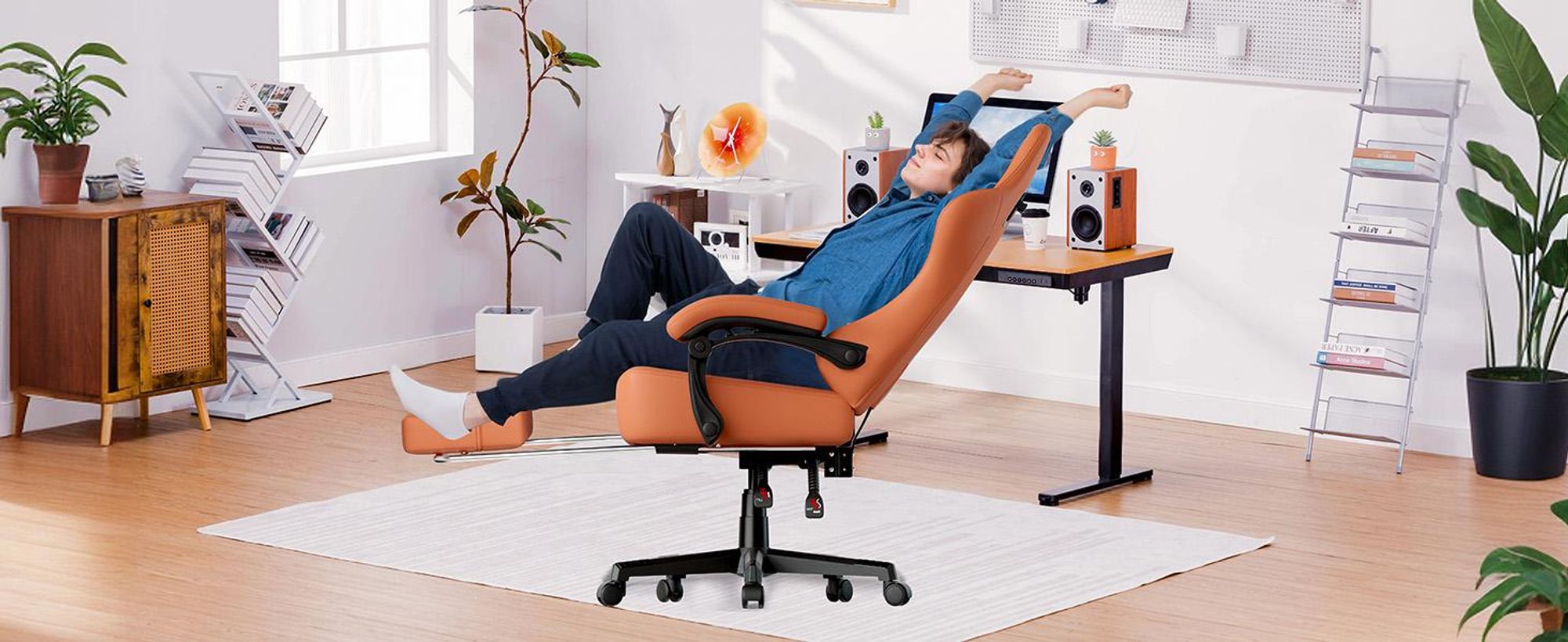 GTPLAYER Gaming Stuhl Ergonomischer Gaming Sessel Schreibtischstuhl Bürostuhl mit Stoffoberfläche Federsitzkissen, Verbindungsarmlehnen, mit Fußstütze