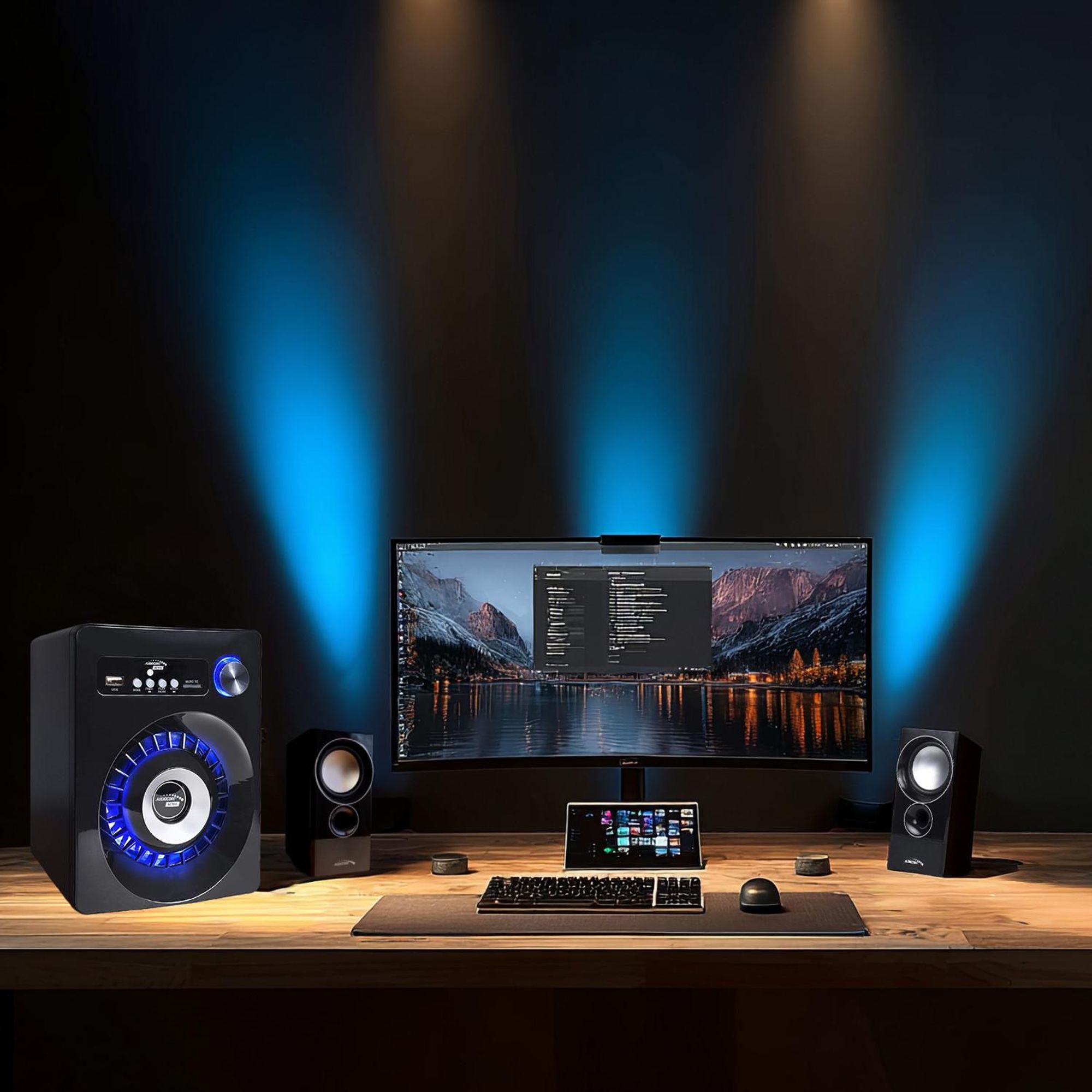 Bluetooth Multimedia Lautsprecher Subwoofer Fernbedienung Beleuchtet PMPO 280WAUX  USB  Bluetooth  SD-Karte  Radio  LED  Mp3