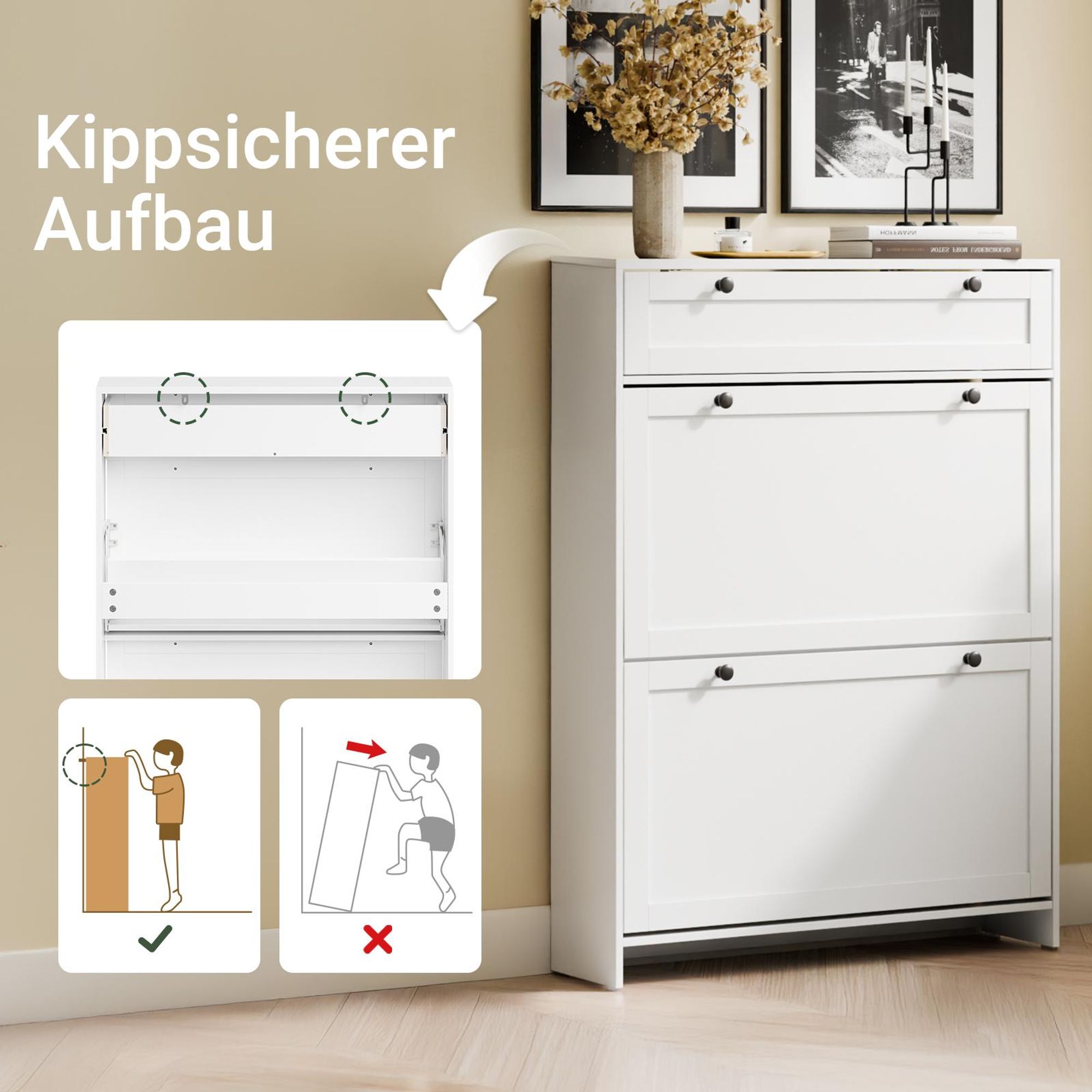 SoBuy Schuhschrank Aufbewahrungsmöbel Weiß Skandinavisch FSR207-W