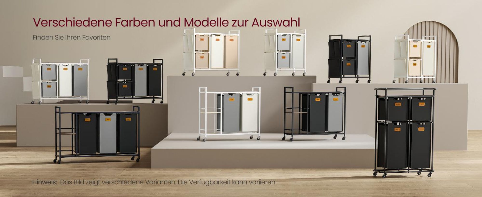 VASAGLE Wäschekörbe,Wäschetrenner mit Rädern,150 L, beweglicher mit Ablage