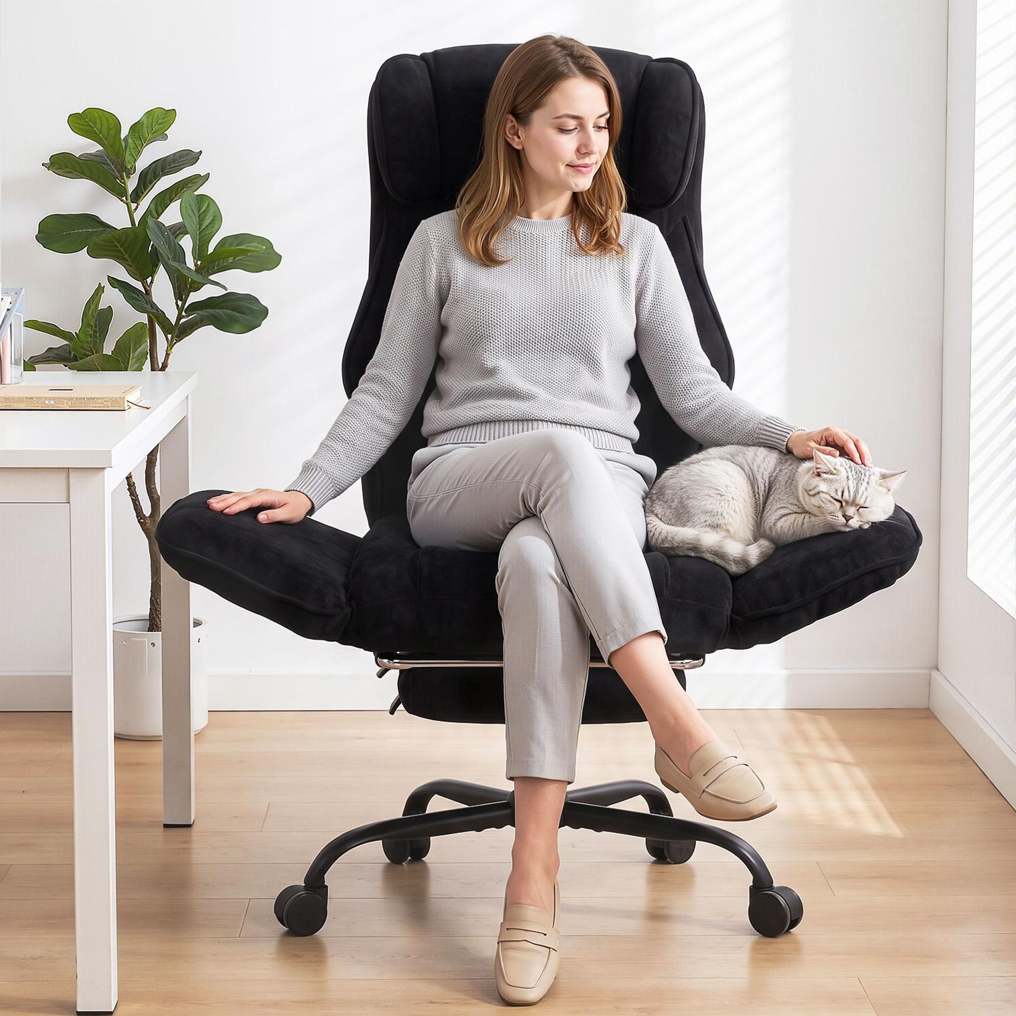 OYAJIA Gaming Stuhl 200kg Bürostuhl mit Fußstütze, CHENILLE-STOFF für Home Office, 135° Verstellbare Rückenlehne, Extra Breiter Sitz für Schneidersitz