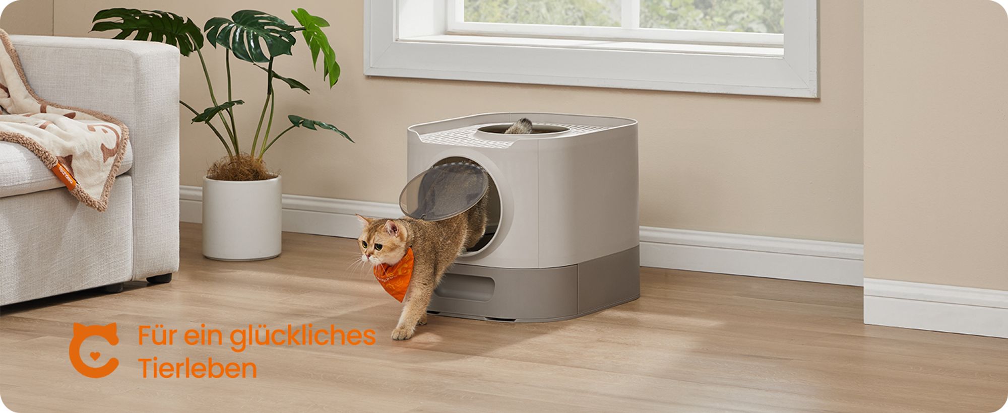 Feandrea Katzenklo, Katzentoilette XXL, mit Deckel, ausziehbares Tablett, für große Katzen Haferflockenfarben