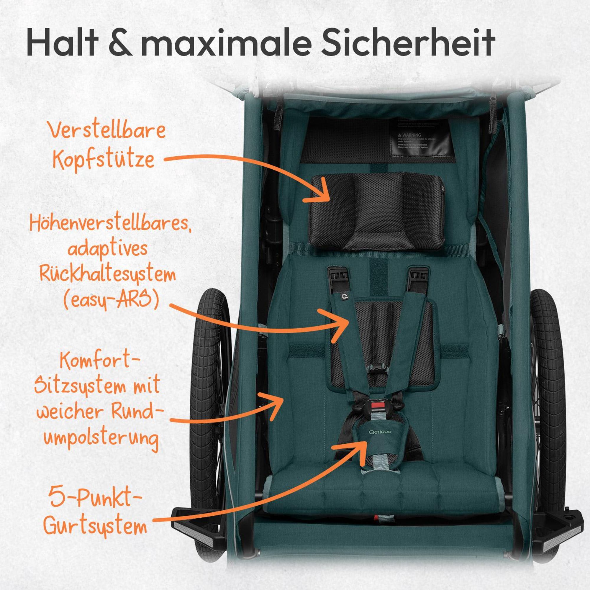 Qeridoo Kidgoo 1 - Kinderfahrradanhänger für 1 Kind, Farbe: Pacific Blue