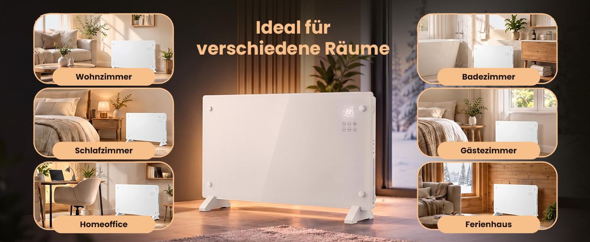 EXTRALINK Glass Panel Heater Glasheizung 2000W WLAN, WiFi, Thermostat, Schwarz