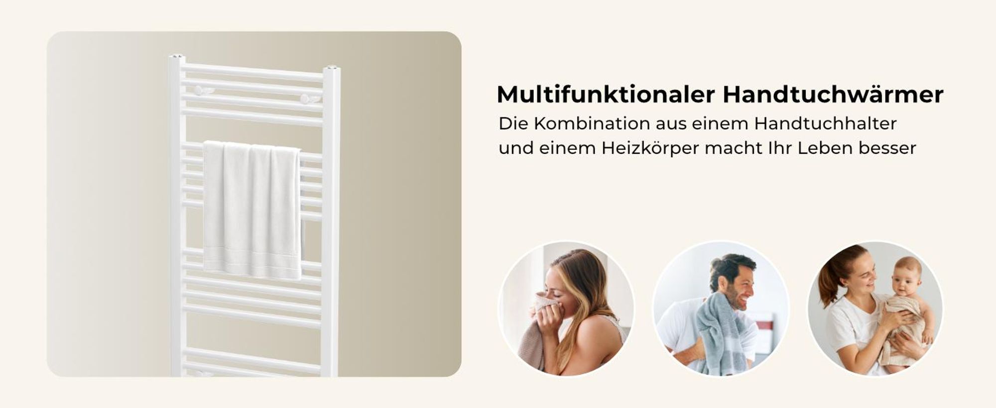 Heilmetz Badheizkörper 600W Elektrisch Handtuchheizkörper Heizkörper 120 x 60 cm Elektrischer Handtuchtrockner Weiß Rundrohr