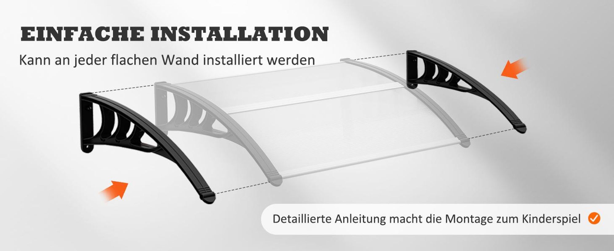 Outsunny Pultvordach Vordach für Haustür 75x195x23 cm Überdachung 5mm Polycarbonat Sonnenschutz Regenschutz für draußen Alu Transparent