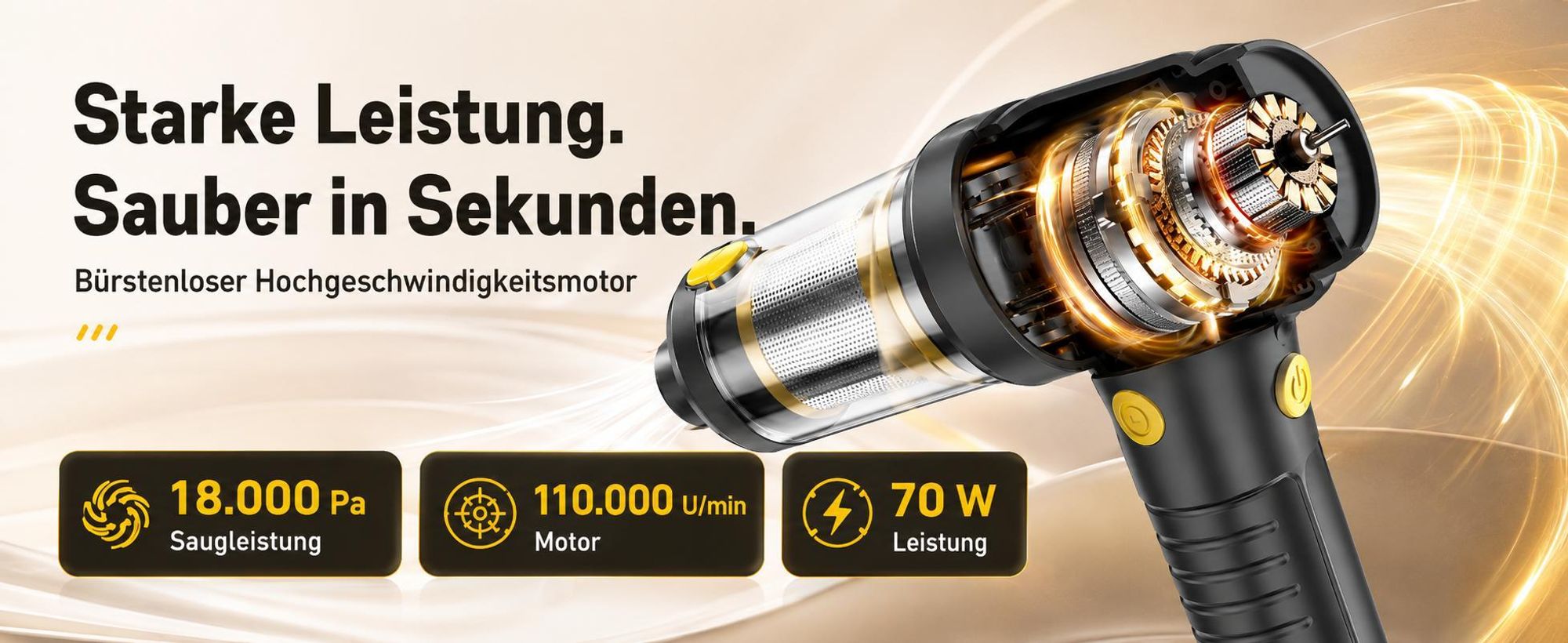 4-in-1 Auto Staubsauger, 18000 pa Akku Handstaubsauger mit LED-Licht, Digitalem Display, Ultra-leiser, 3 Modi, Tragbar für Auto, Haushalt, Tierhaare