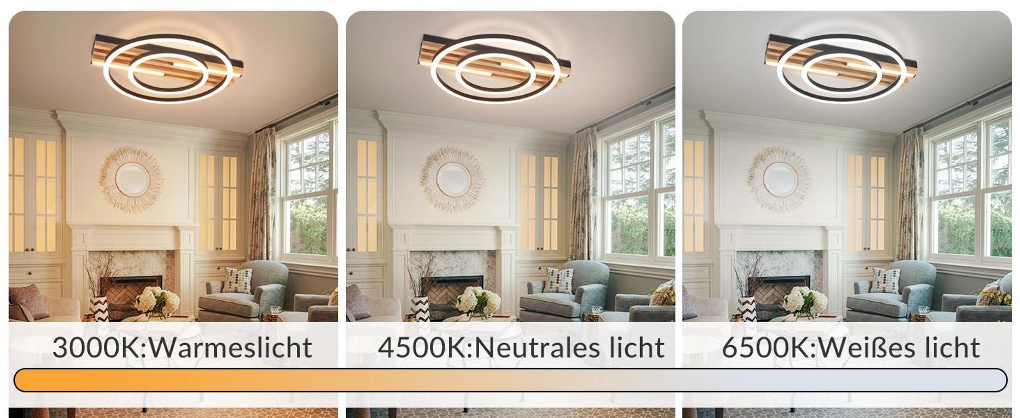ZMH LED Deckenlamape 34W Holz Deckenleuchte Dimmbar 55CM Schlafzimmer Lampe 2 Ring wohnzimmerlampe Fernbedienung für Schlafzimmer Küche Esszimmer Rund