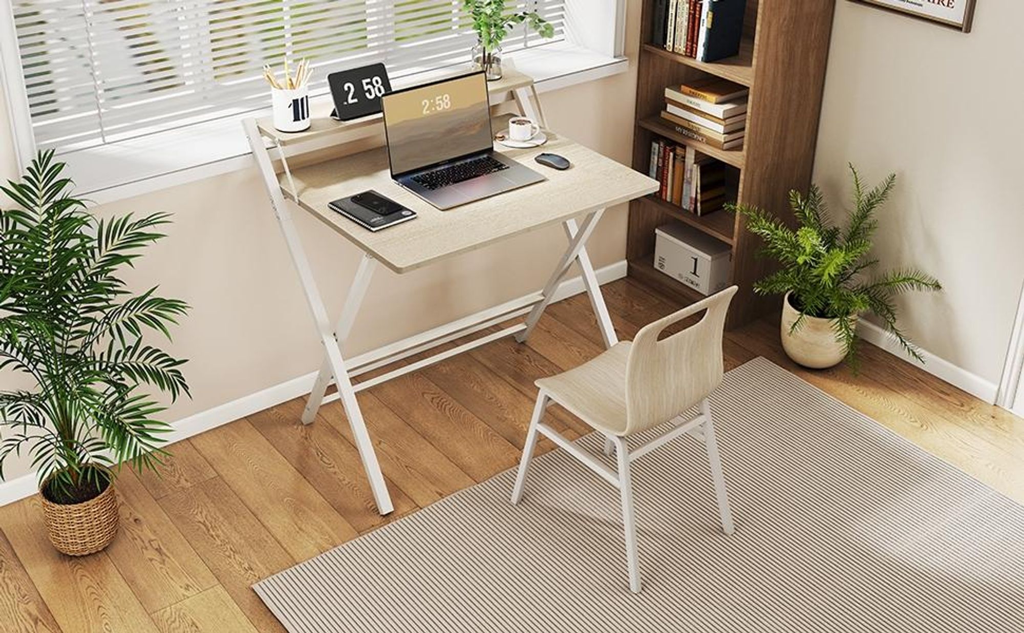 Yaheetech Schreibtisch klappbarer Computertisch mit Monitorständer 2-stufiger Arbeitstisch mit Ablage Laptoptisch