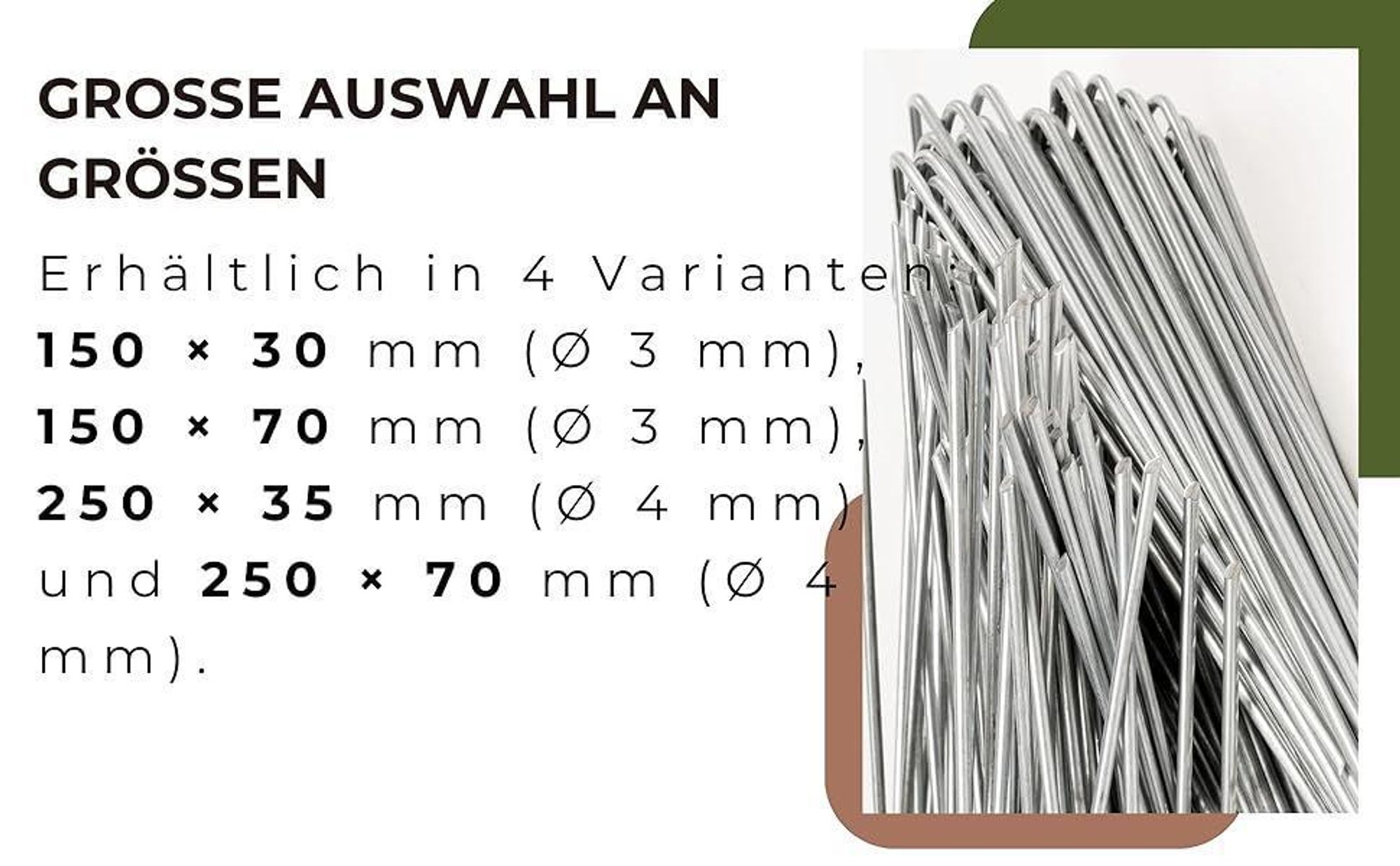 100er Set Bodenanker Verzinkt - Länge 150 mm, Breite 70 mm, Ø 3 mm