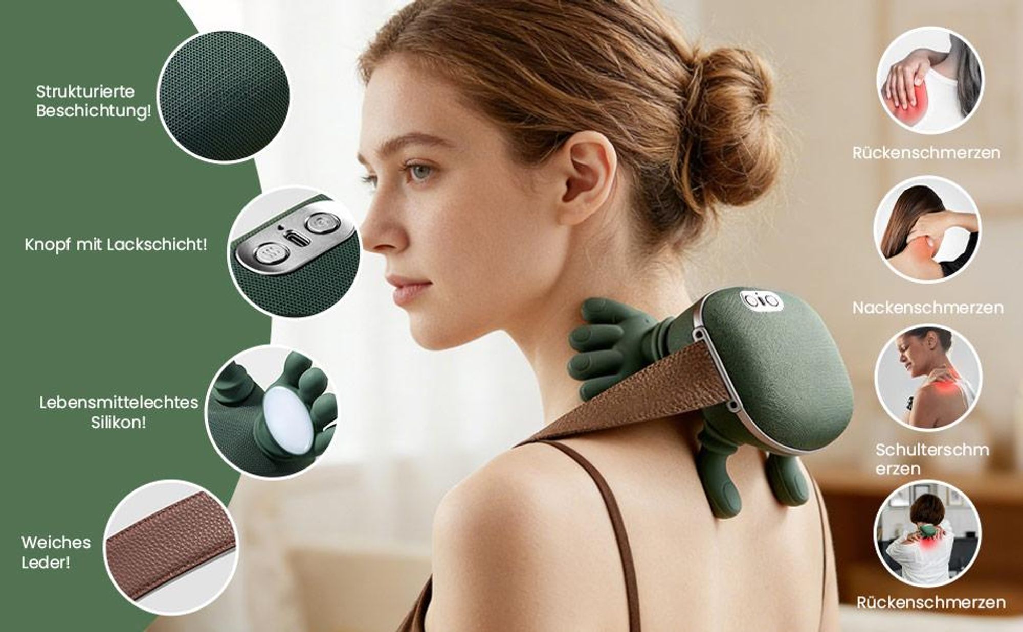 4D Nackenmassagegerät mit Wärme, Elektrisches Schulter- und Nackenmassagegerät, 3 Stufen, 2 Heizstufen, USB Aufladbar für Entspannung, Wellness