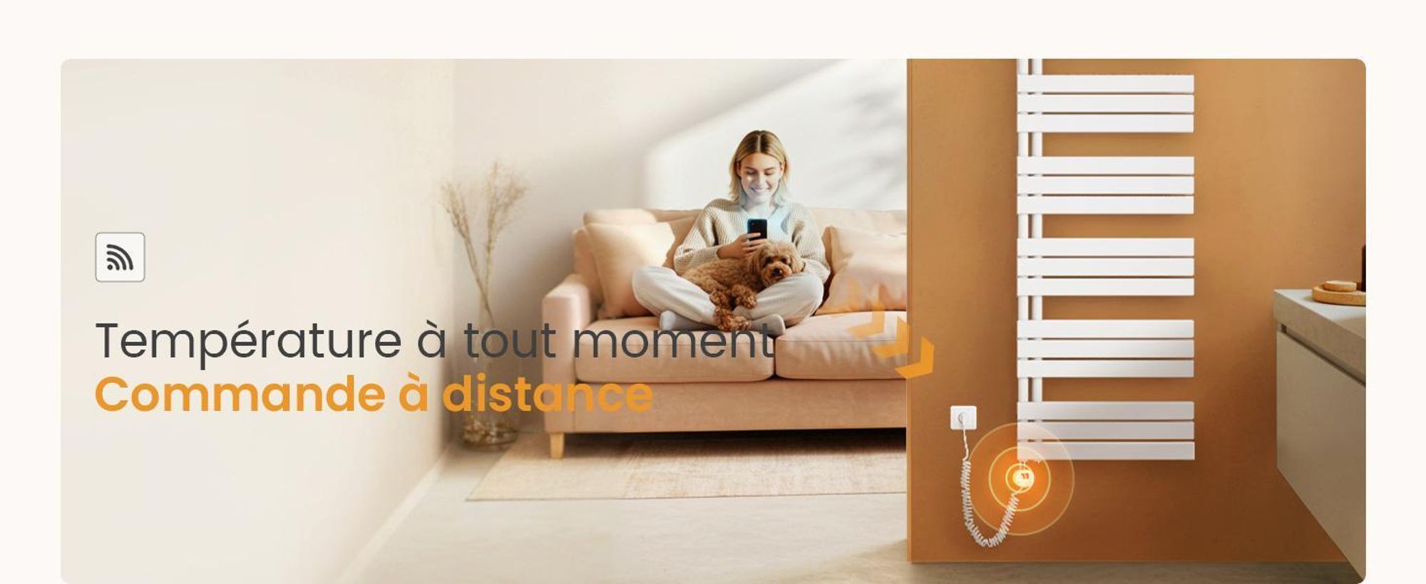 Radiateur de salle de bain EMKE électrique avecvia application Wi-Fi Thermostat Sèche-serviettes 1320 x 600 mm Blanc Porte-serviettes 800 W Sèche-serviettes