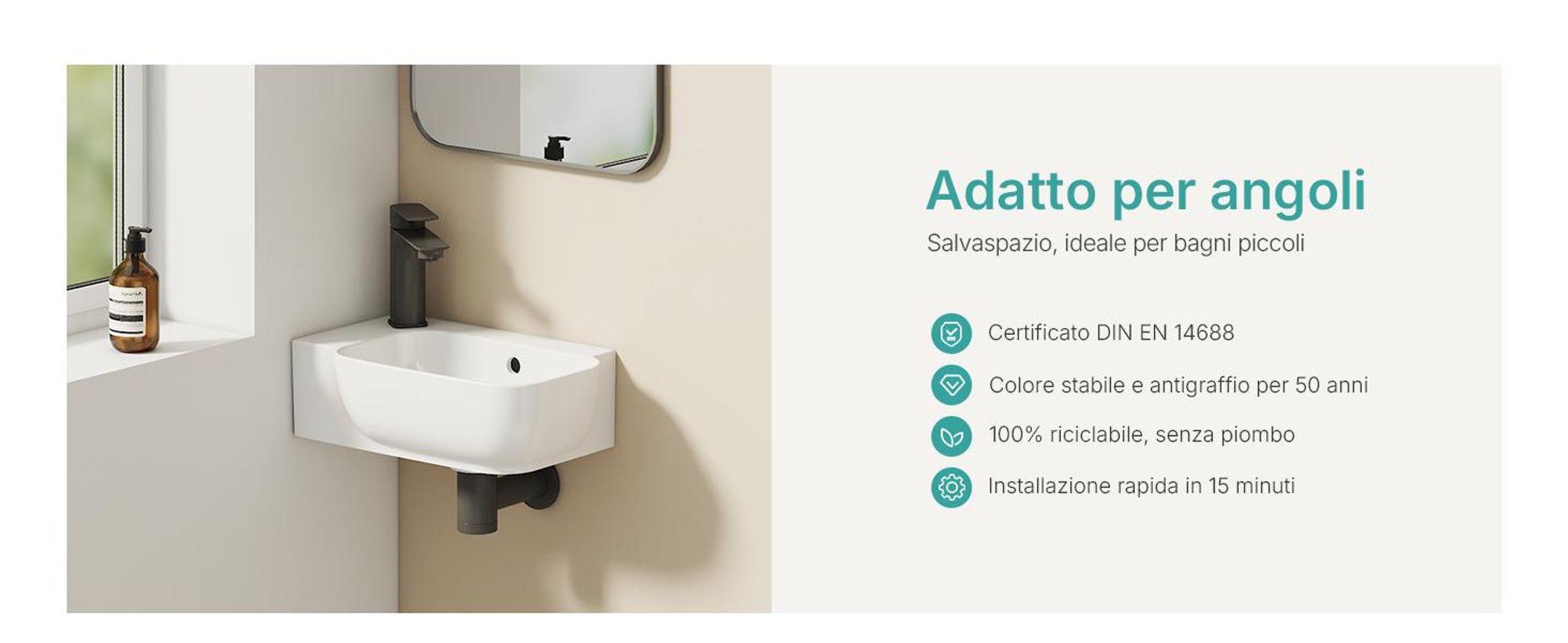 EMKE Lavabo a parete in ceramica rettangolare 400x250 mm bianco lucido Lavabo a parete arrotondato con foro per rubinetto e troppopieno per WC ospiti e bagni piccoli