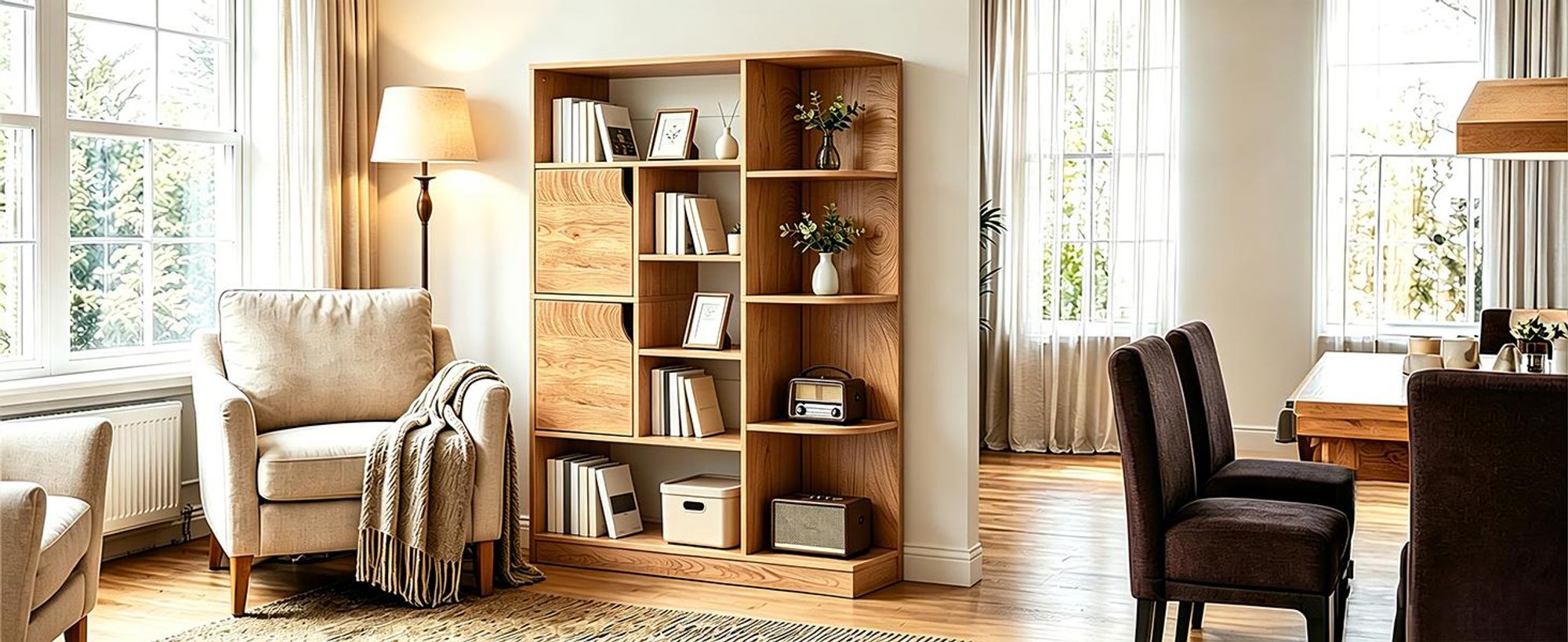 Bücherregal mit 9 Ebenen und 2 Türen, Aufbewahrungsregal Standregal, Bücherschrank, 80 × 24 × 140 cm, Braun