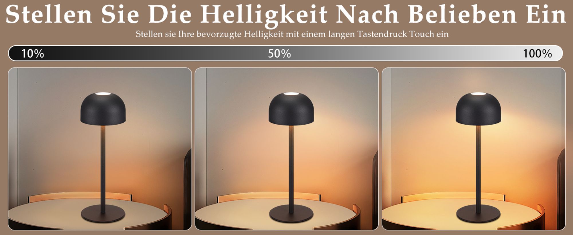 ZMH 2ER nachttischlampe Touch Dimmbar Akku Tischlampe Schwarz Kabellos LED Tischleuchte USB Aufladbar mit 3 Farbtemperaturen Höhenverstellbar