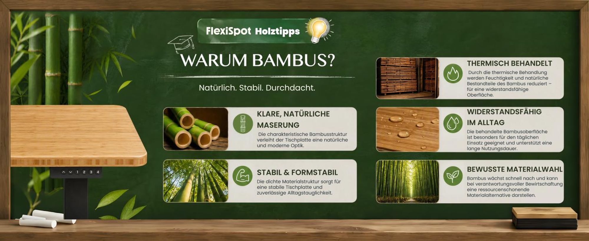 FLEXISPOT Höhenverstellbarer Schreibtisch 140x80cm, Bambus-Tischplatte, 2 starke Motoren, 120 kg Tragkraft, 4 Speicherplätze, Premium-Zubehör-Set Weiß