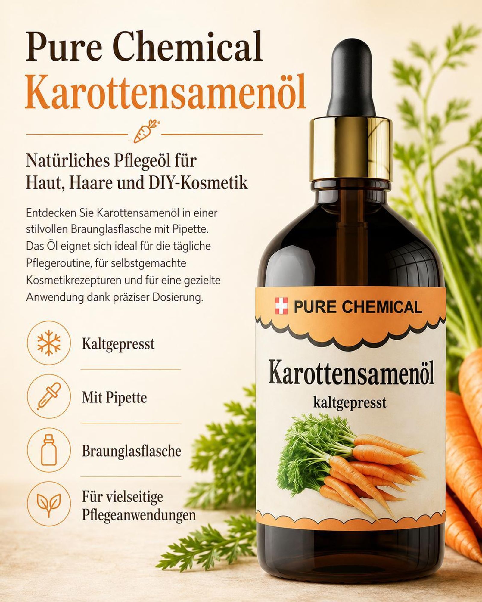 PURE CHEMICAL | Karottenkernöl | unraffiniert | kaltgepresst | 100 ml