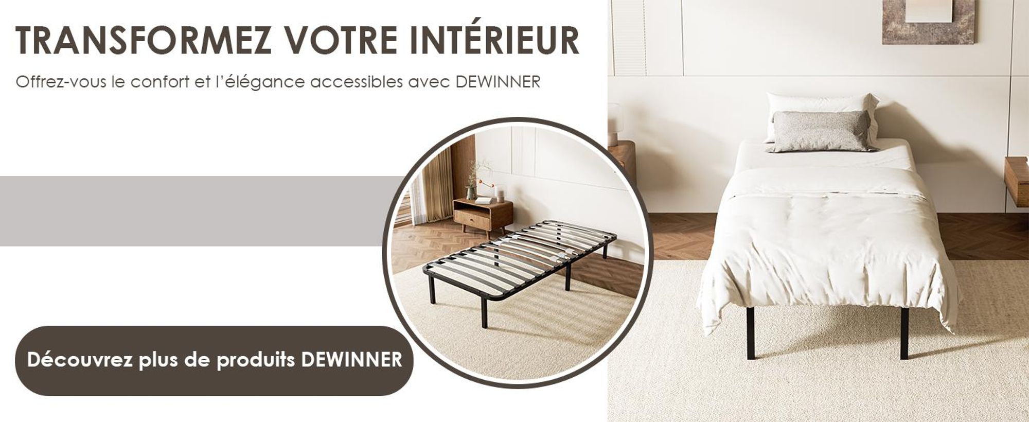 DEWINNER - Sommier 90x190 cm | Sommier à Lattes 90x190 Solide et Confortable | Cadre de lit métal avec 6 Pieds Inclus | 14 Lattes en Bois de peuplier