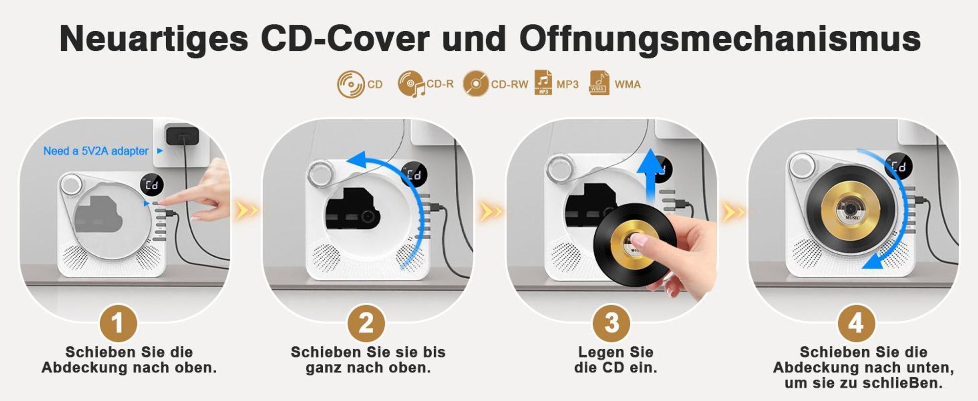 CD Player, Bluetooth CD-Player, Tragbar CD Player, Bluetooth Lautsprecher, mit Fernbedienung, HiFi-Sound, FM-Radio, AUX/USB-Wiedergabe