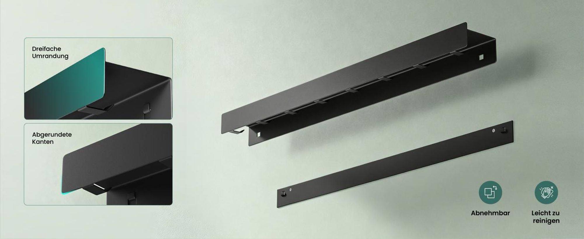 Mai & Mai Wandgarderobe mit Ablage und 8 Haken, Garderobenleiste mit versteckten Kleiderhaken, Kleiderstange Wandmontage 80cm, Sandschwarz Stalo-11