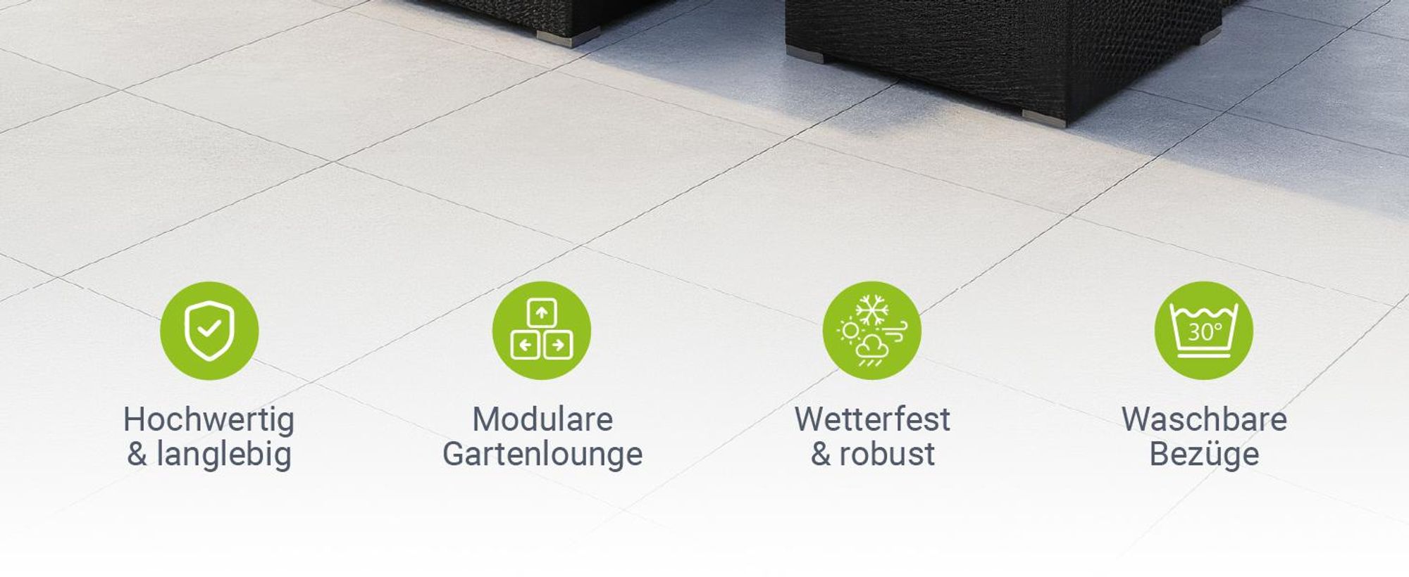 Juskys Polyrattan Lounge Punta Cana L schwarz – Gartenlounge Set 4-5 Personen – Sitzgruppe mit Sessel, Sofa, Tisch & Hocker - Sitzbezüge Dunkelgrau
