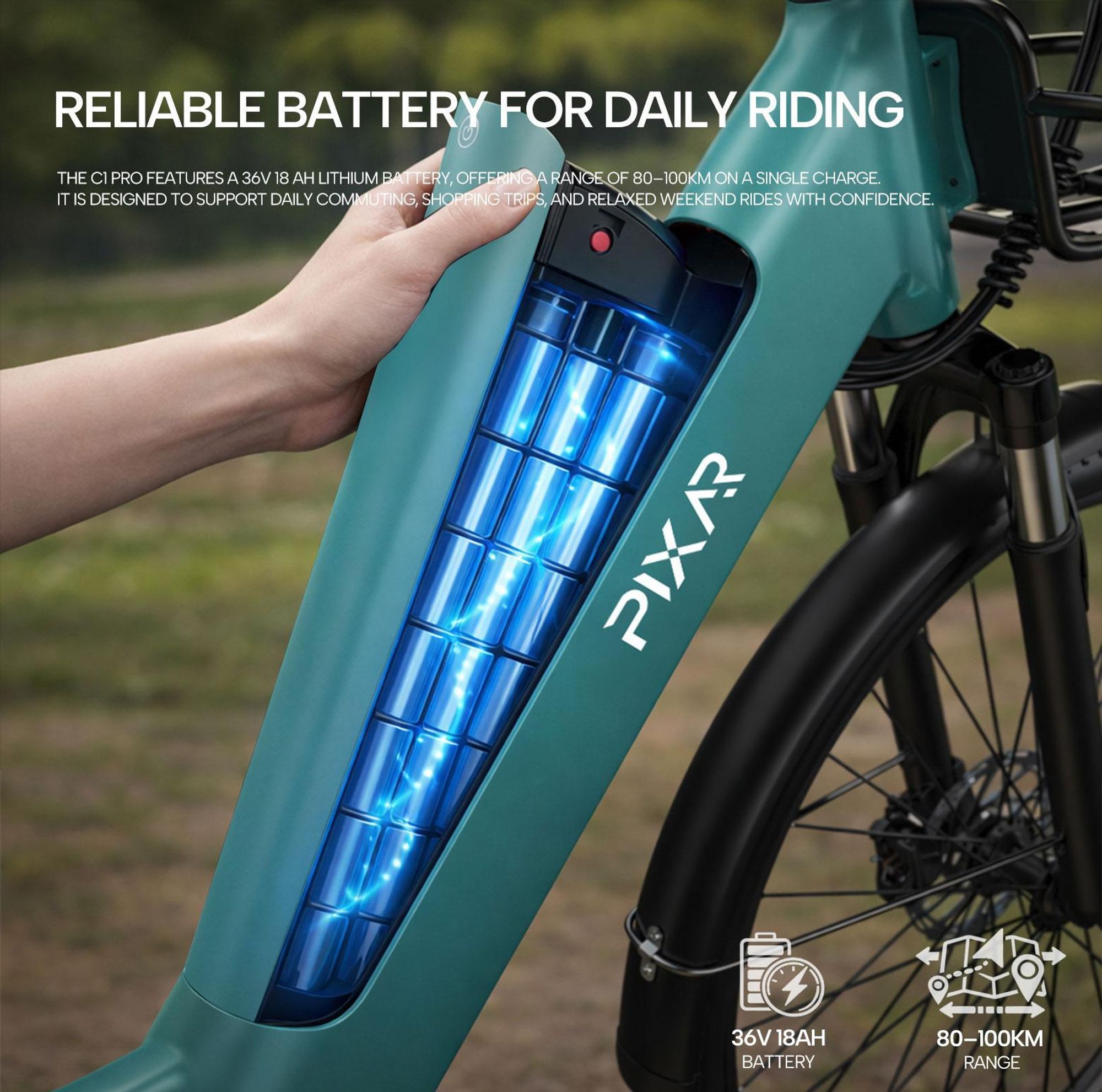 Pixar C1 PRO E-Bike - Motore 250W Batteria 36V18AH 28x1.95 Freni Idraulici - Nero