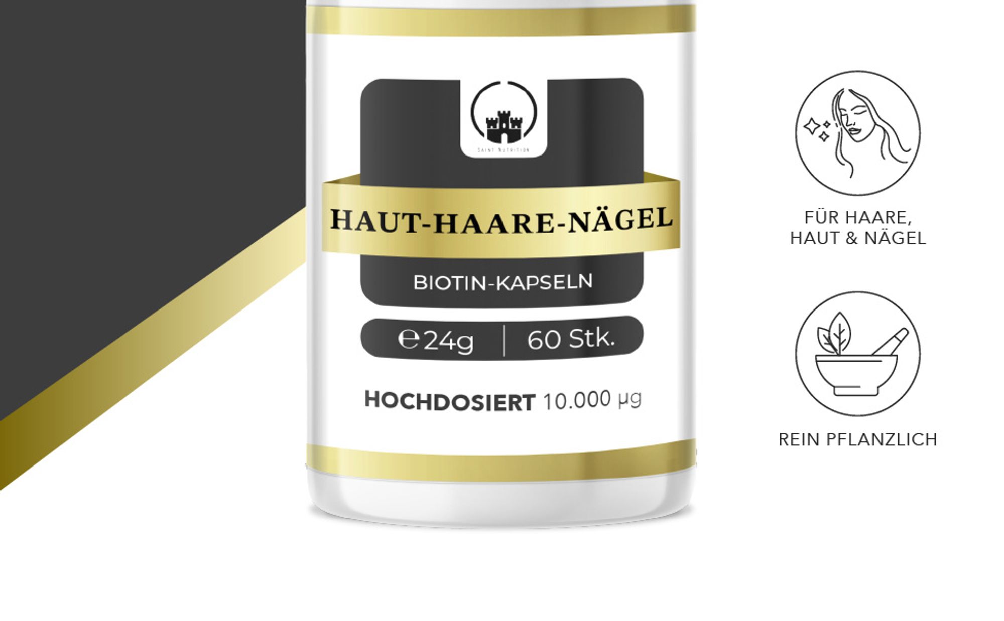 Saint Nutrition® Haut, Haare, Nägel Hochdosiert – Biotin - verbesserte Haut – starke Nägel – Strahlendes gesundes Haar – Vitamin B7