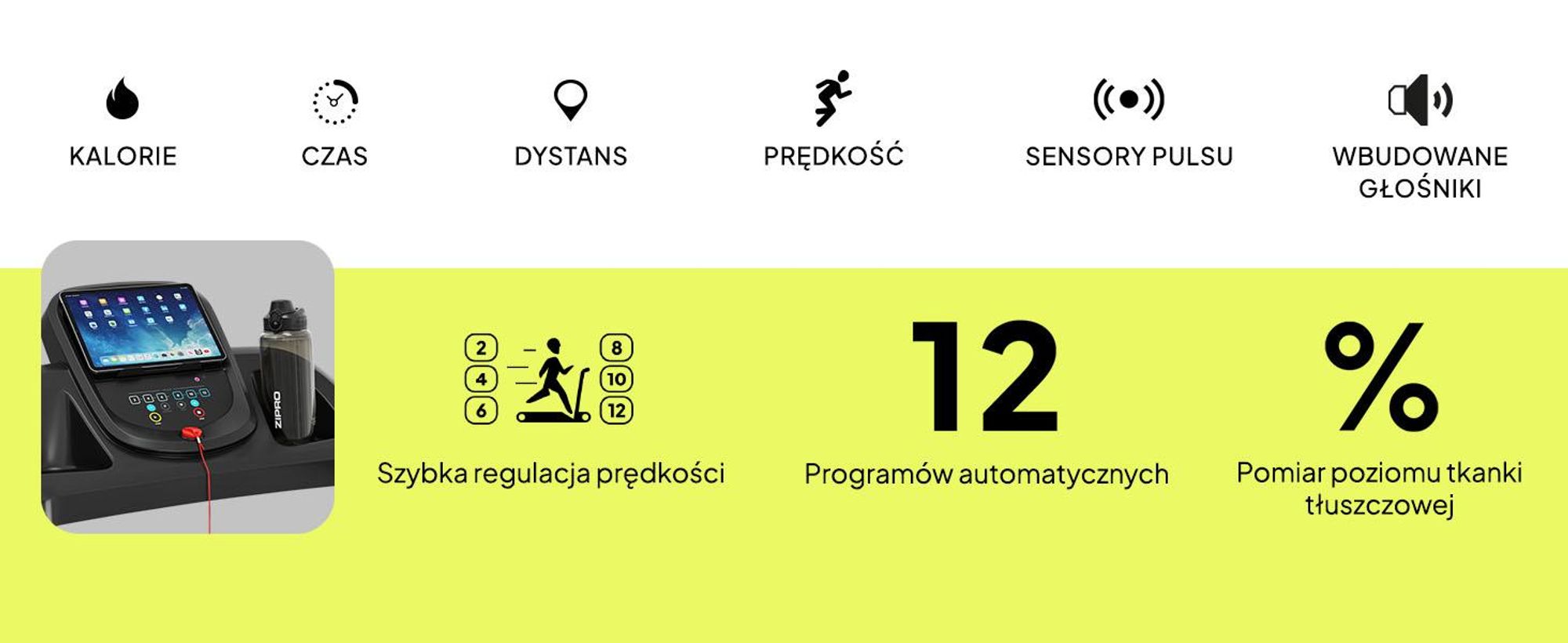 Bieżnia składana Zipro Tekno, cichy silnik elektryczny 1080 W, szeroka powierzchnia do biegania 40 cm Bieżnia do domu Składana z nachyleniem SportRun Running Sport