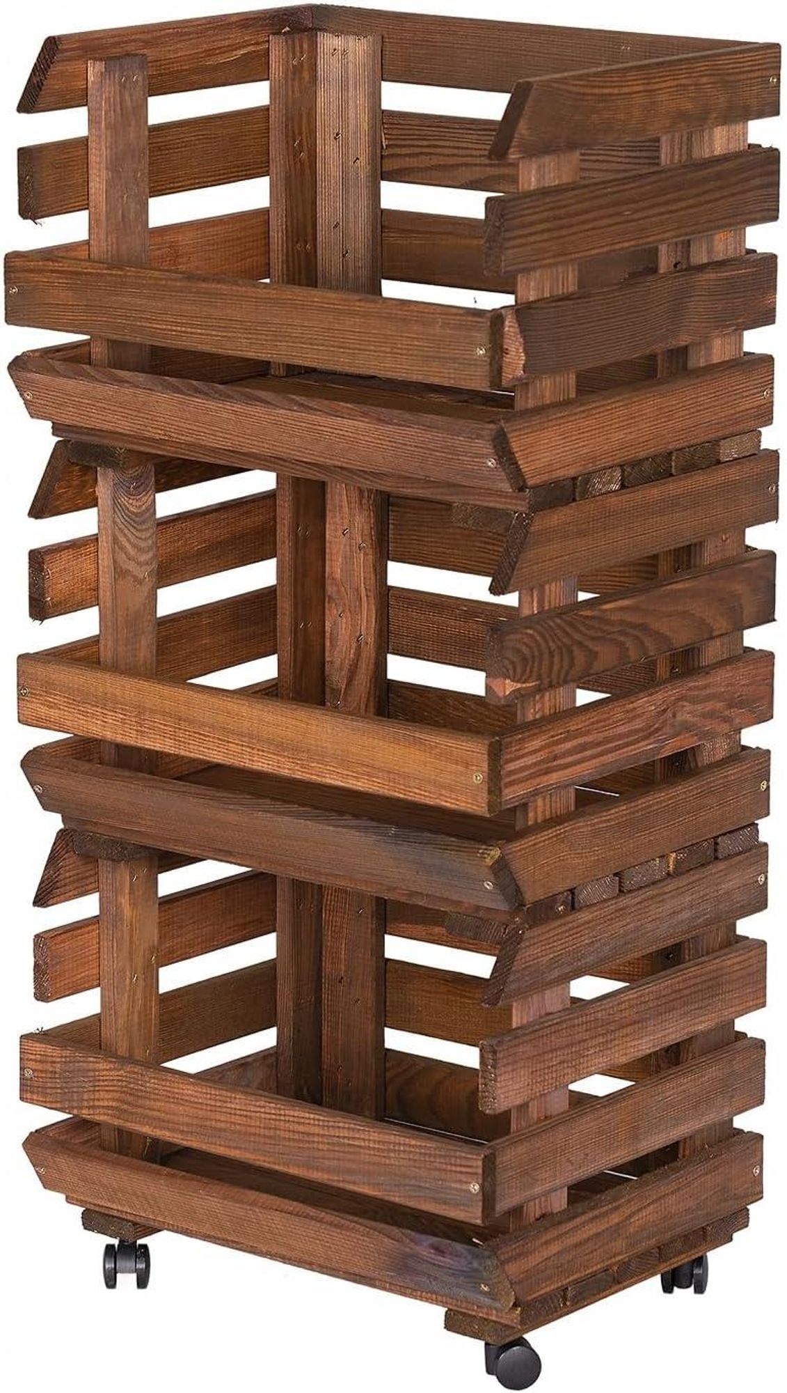 STOLMAK Drewniana Skrzynka na Owoce na Kółkach 37x79x30 cm Regał na Warzywa i Ziemniaki 3 Poziomy