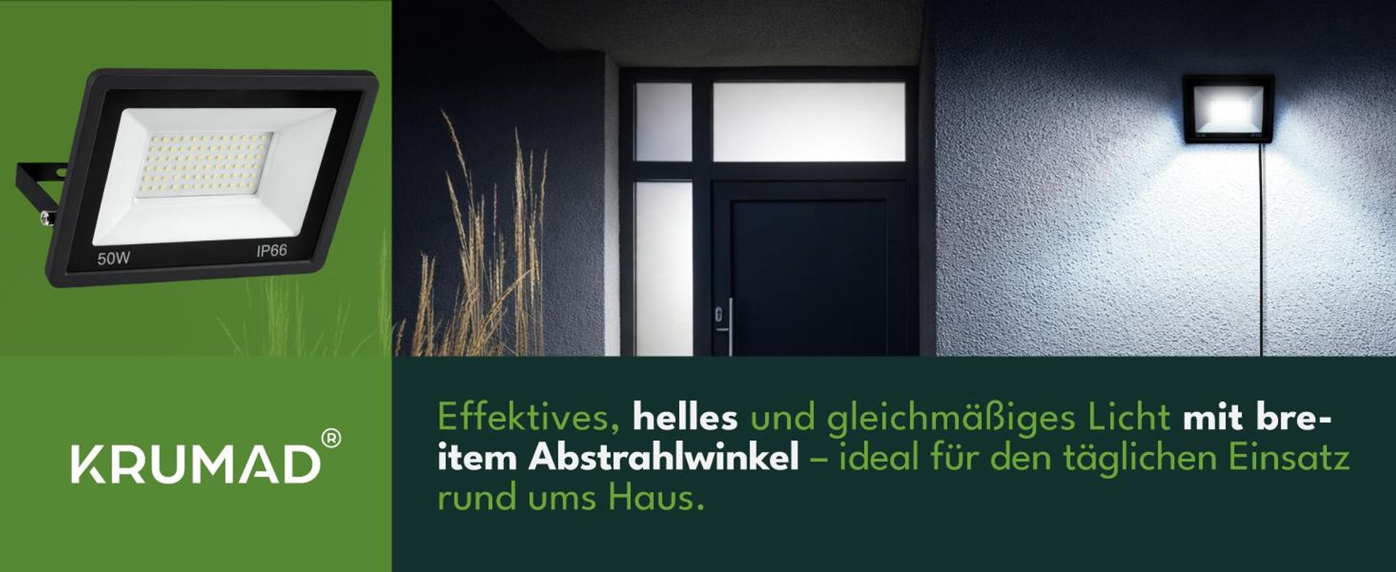 KRUMAD LED Strahler mit Bewegungsmelder Außen 50W – Außenstrahler für Hof, Garage & Einfahrt – Automatische Sicherheitsbeleuchtung