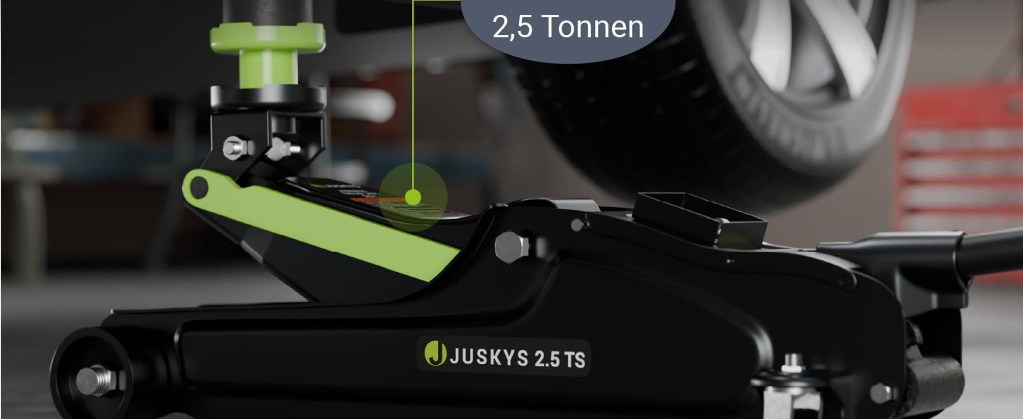 Juskys Wagenheber 2,5 t, hydraulisch mit Transportbox & Zubehör – Schwarz/Grün