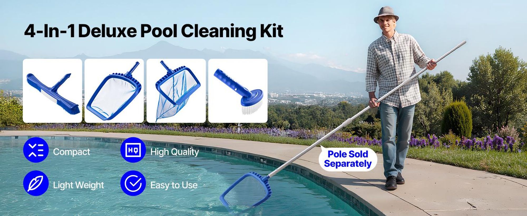 VEVOR Reinigungsset für Pools inkl. 2 abnehmbaren Bürstenköpfen (51/14 cm) & 2 P