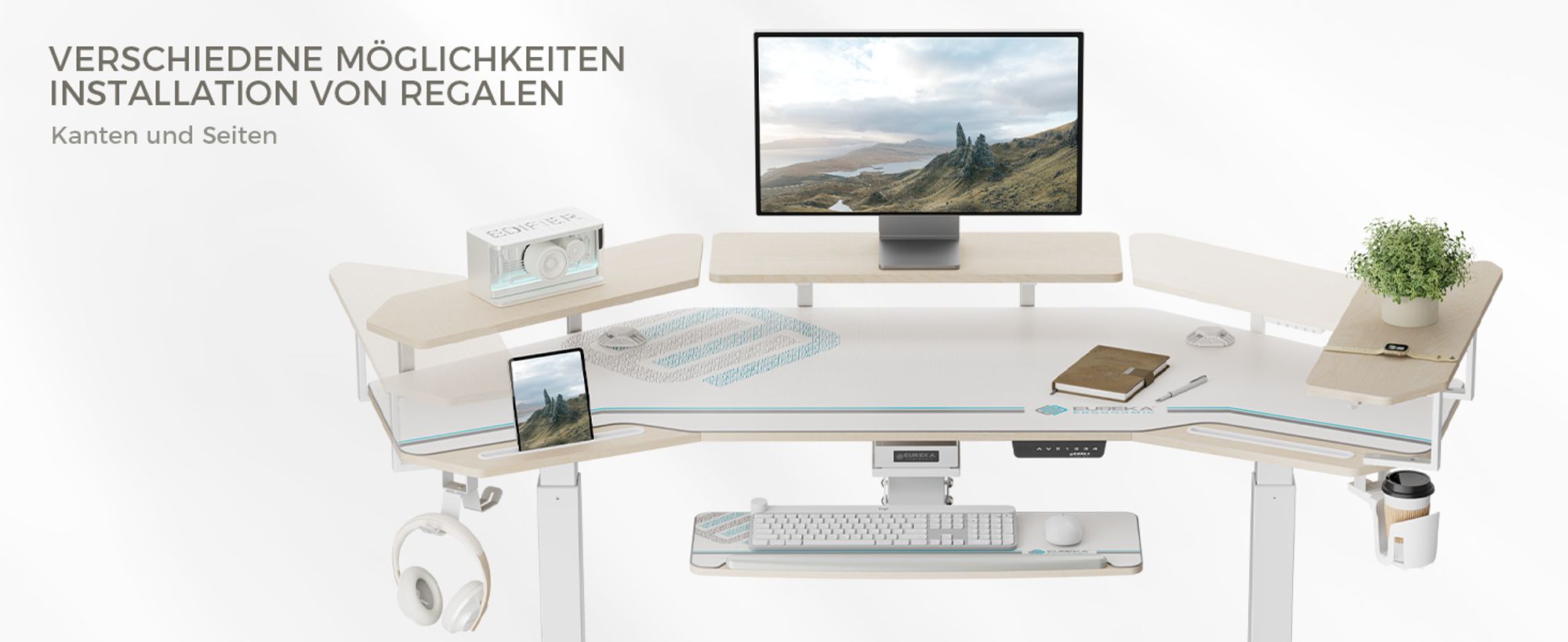 EUREKA ERGONOMIC Elektrisch Computertisch 182×76cm Höhenverstellbarer Schreibtisch Stehpult Gaming Tisch mit Monitorständer und Tastaturablage