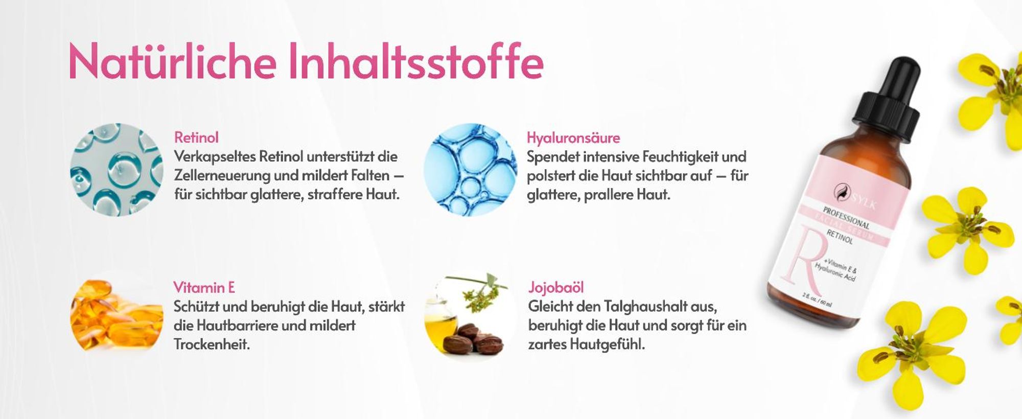Retinol Gesichtsserum mit Hyaluronsäure Vitamin C Anti Aging & Anti Falten 60ml