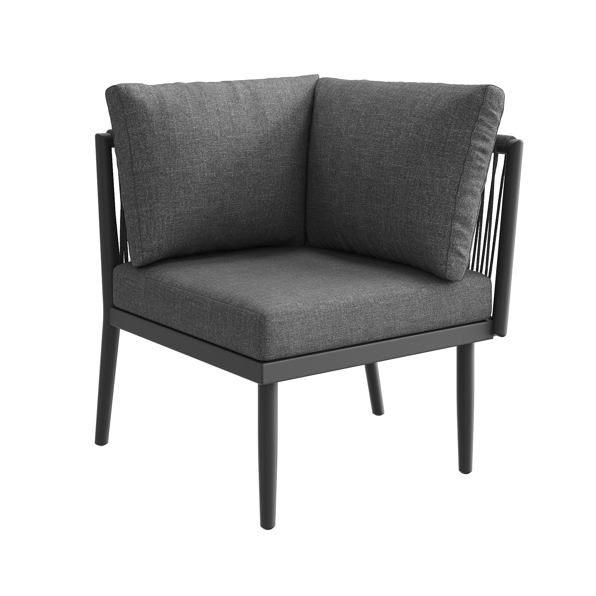Flieks Rattan Gartenloungeset 6-tlg., Balkonmöbelset für 5-6 Personen, Gartenmöbel-Set mit 2 Gartentischen, Gartengarnitur mit Ecksofa und Stuhl, Grau