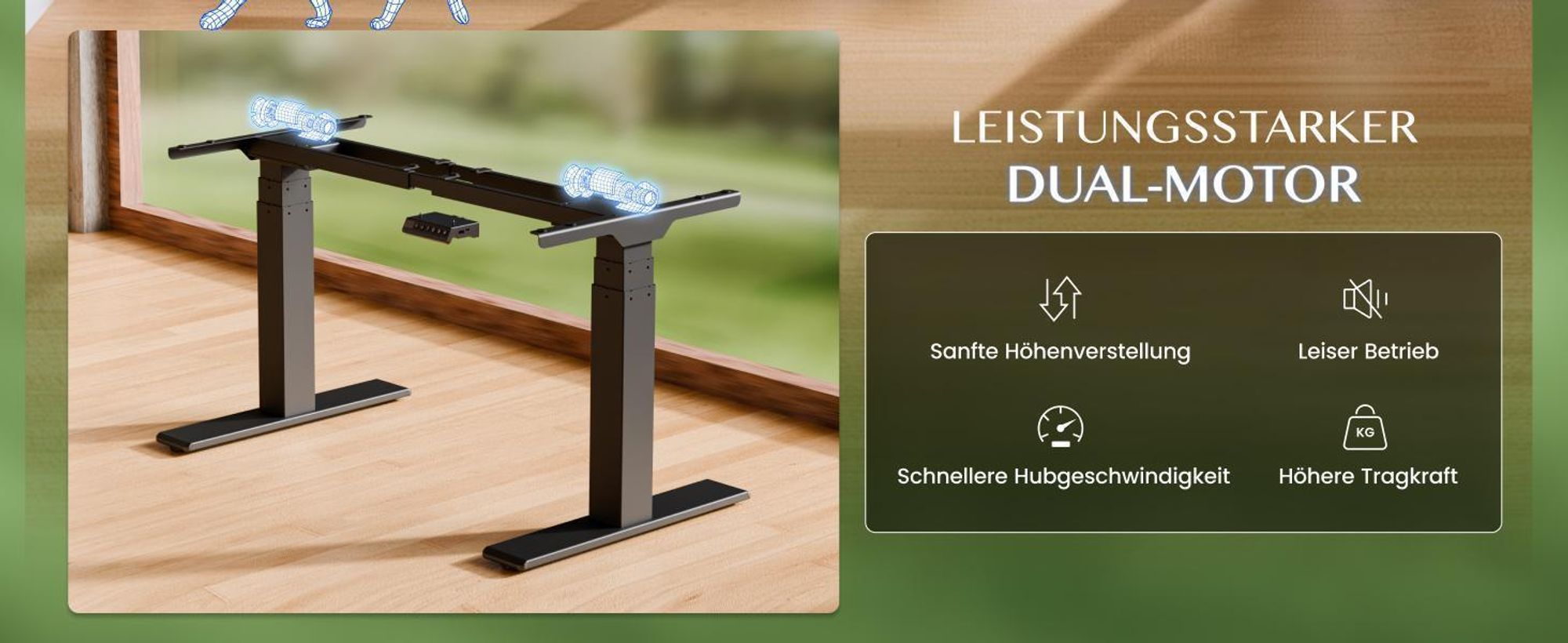 FLEXISPOT E200 Höhenverstellbarer Schreibtisch 160x80cm 200KG TRAGKRAFT, 25MM EINTEILIGE TISCHPLATTE, 2 Motoren, USB-Anschluss, Ahorn