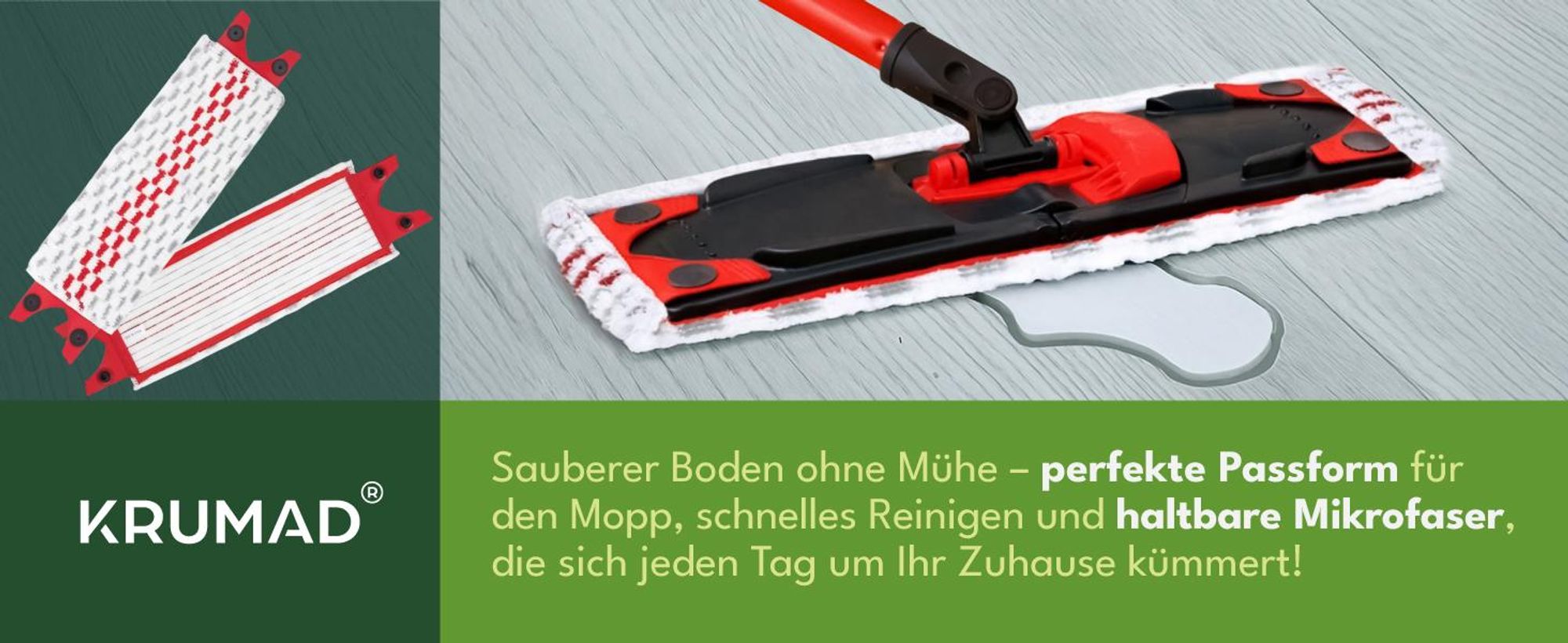 KRUMAD Ersatzbezug kompatibel mit Vileda Ultra Max – 1 Stück Wischmopp Bezug aus Mikrofaser, waschbar bei 60°C, Mop Zubehör für Bodenwischer