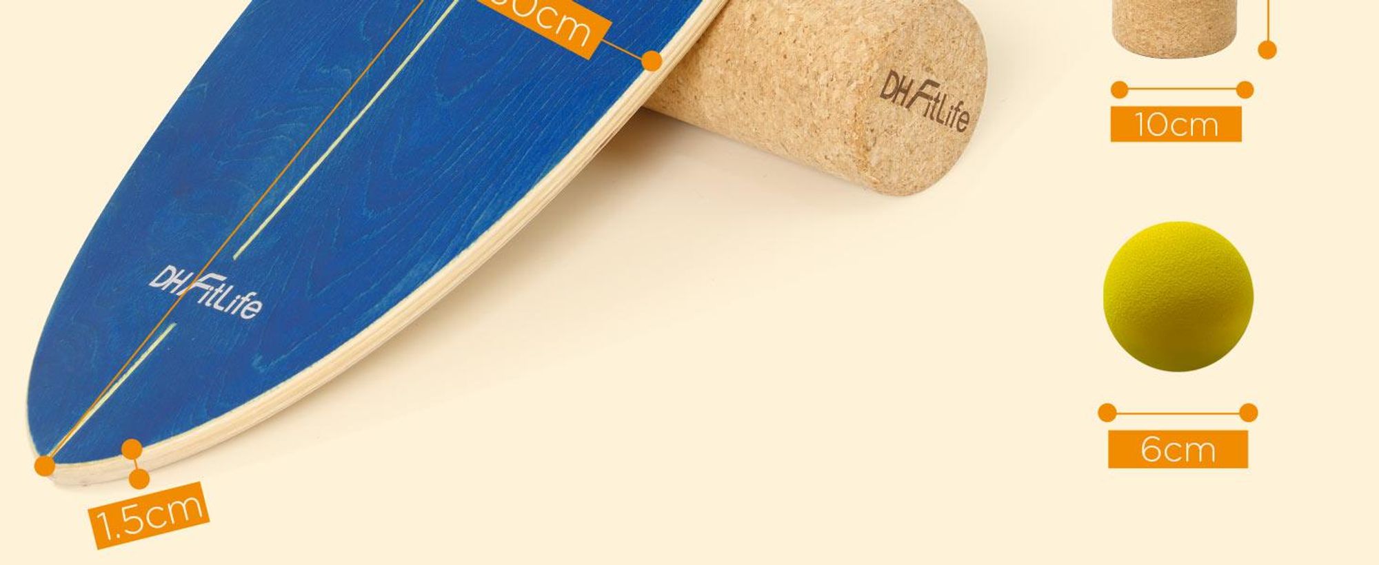 DH FitLife Surfing Balance Board aus Echtholz | Indoor Surfboard mit Rocker Shape | Wackelbrett für Kinder und Erwachsene | Spaß & Training Zuhause