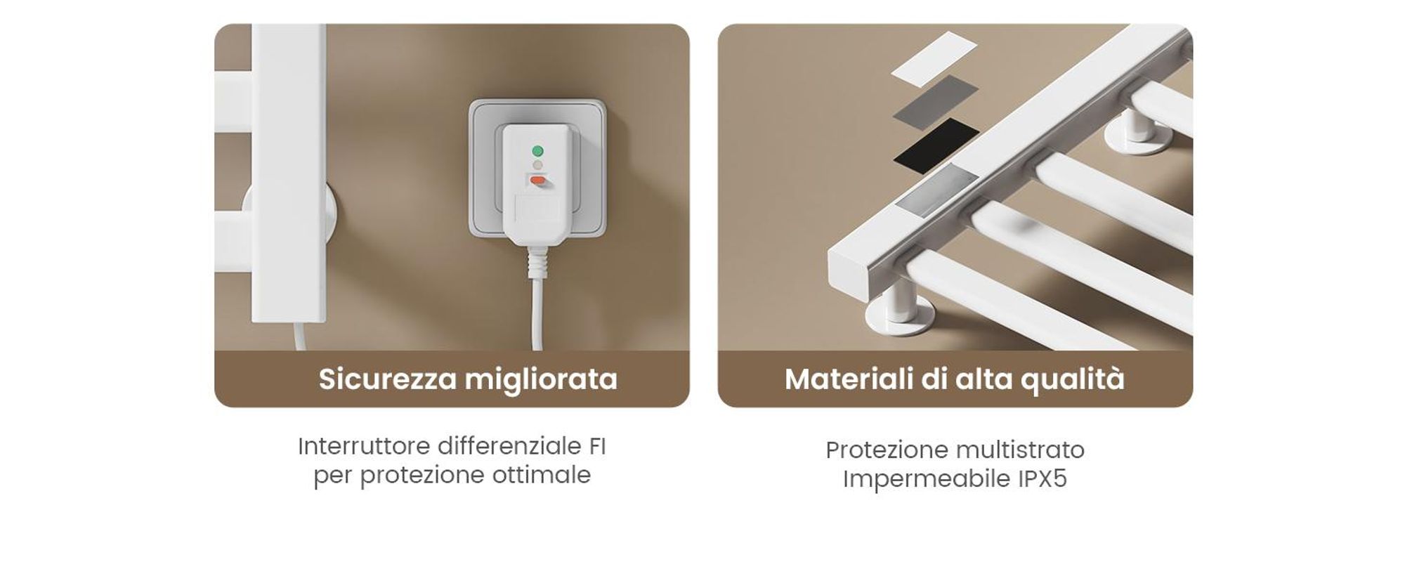 EMKE Scaldasalviette elettrico 1000x500 mm, 280W, doppia fila, tubi piatti, ripiano e ganci, WiFi Tuya Alexa, bianco lucido