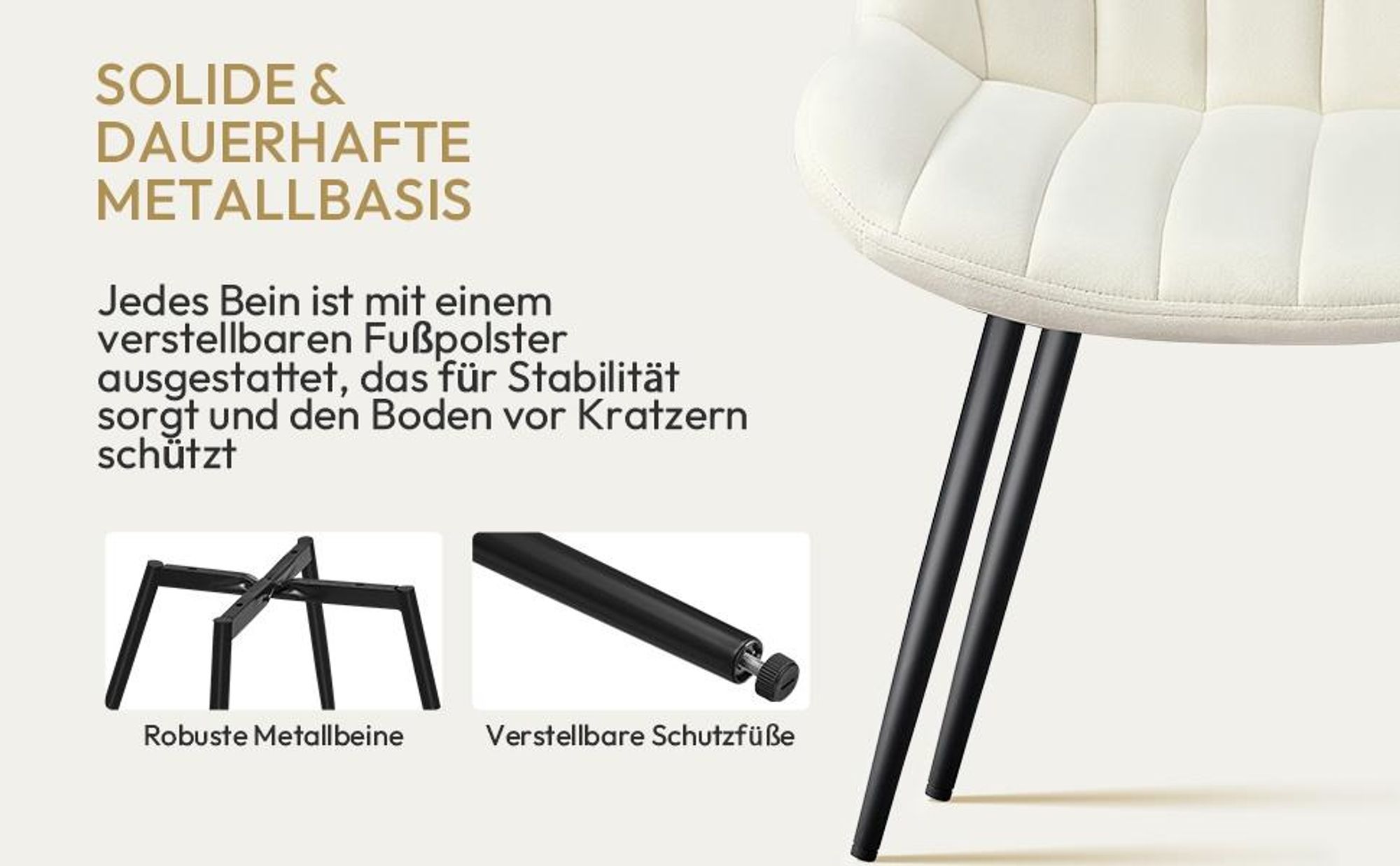 Yaheetech Moderne Esszimmerstühle, 2er Set, mit Metallbeinen, Designer-Stuhl, Beige
