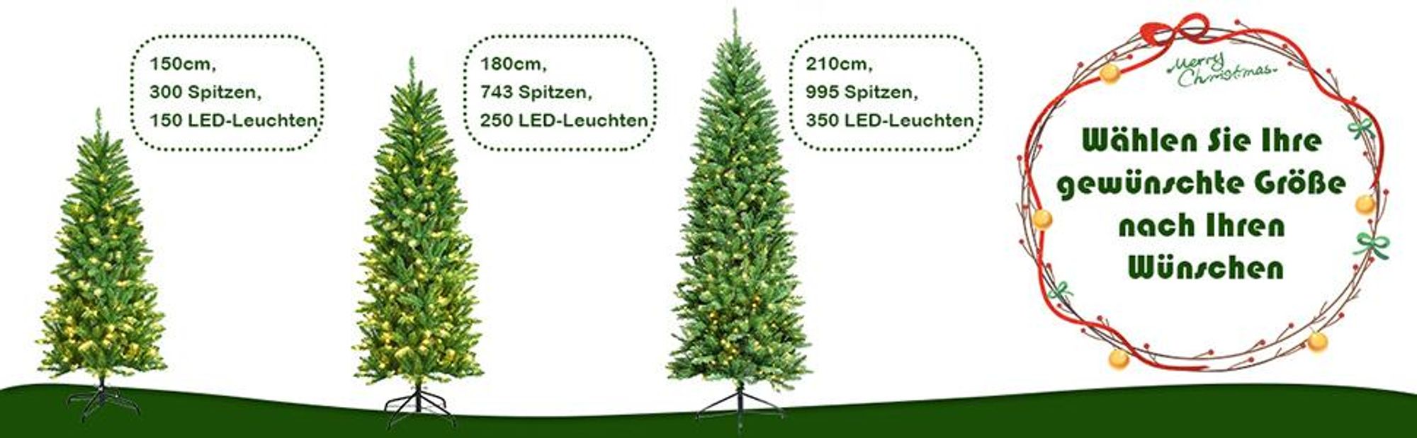COSTWAY 150cm Bleistift Weihnachtsbaum mit warmweißen LED-Leuchten, künstlicher Tannenbaum mit Klappsystem und Metallständer, Christbaum PVC Nadeln, Kunstbaum Weihnachten Grün