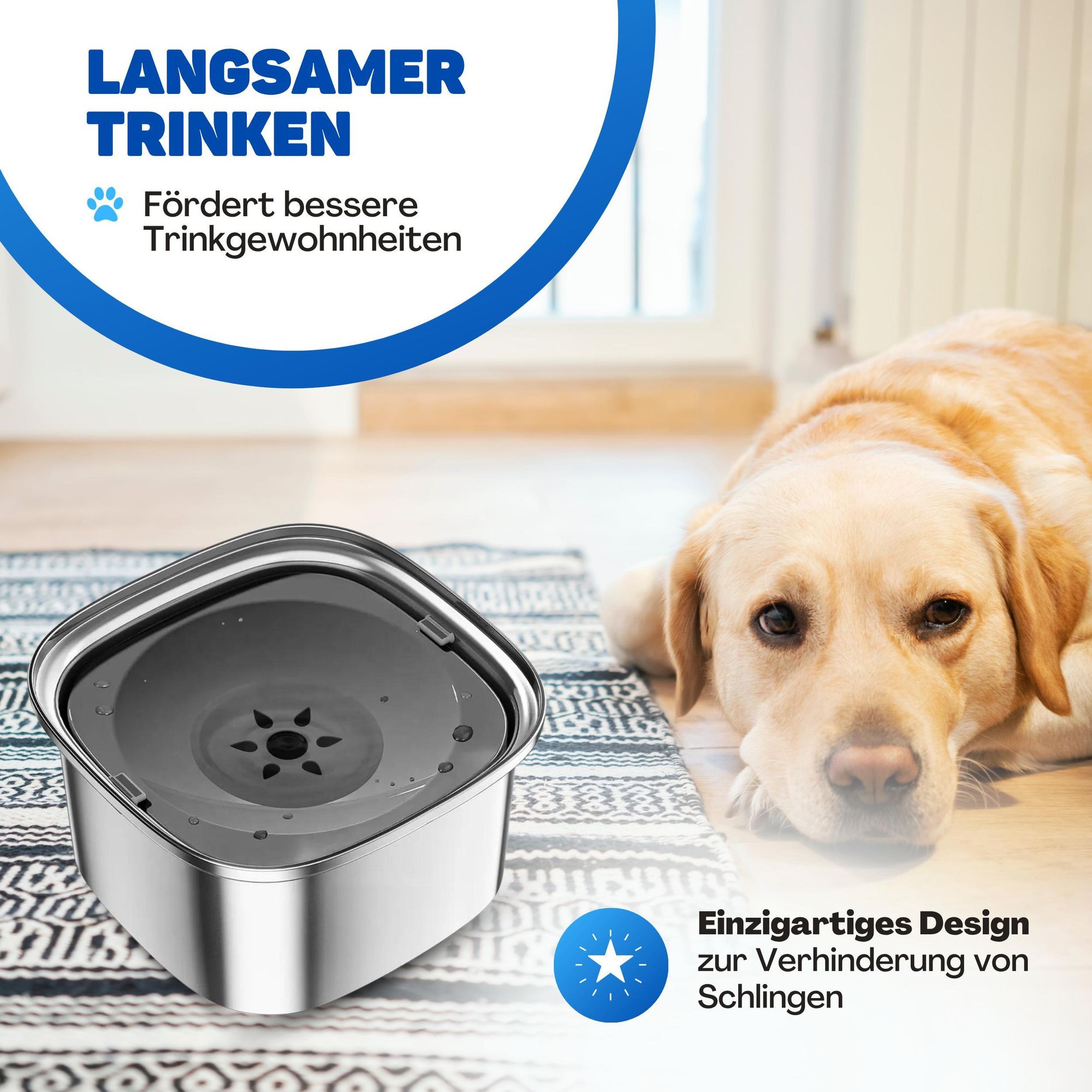 Vulpes Goods Wassernapf für Hunde, 3L Auslaufsicher Trinknapf Reisenapf, Rostfreier Stahl, rutschfest Katzen Hund Haustiere Hundenapf Anti-Schwapp Wasserspender für Haustier