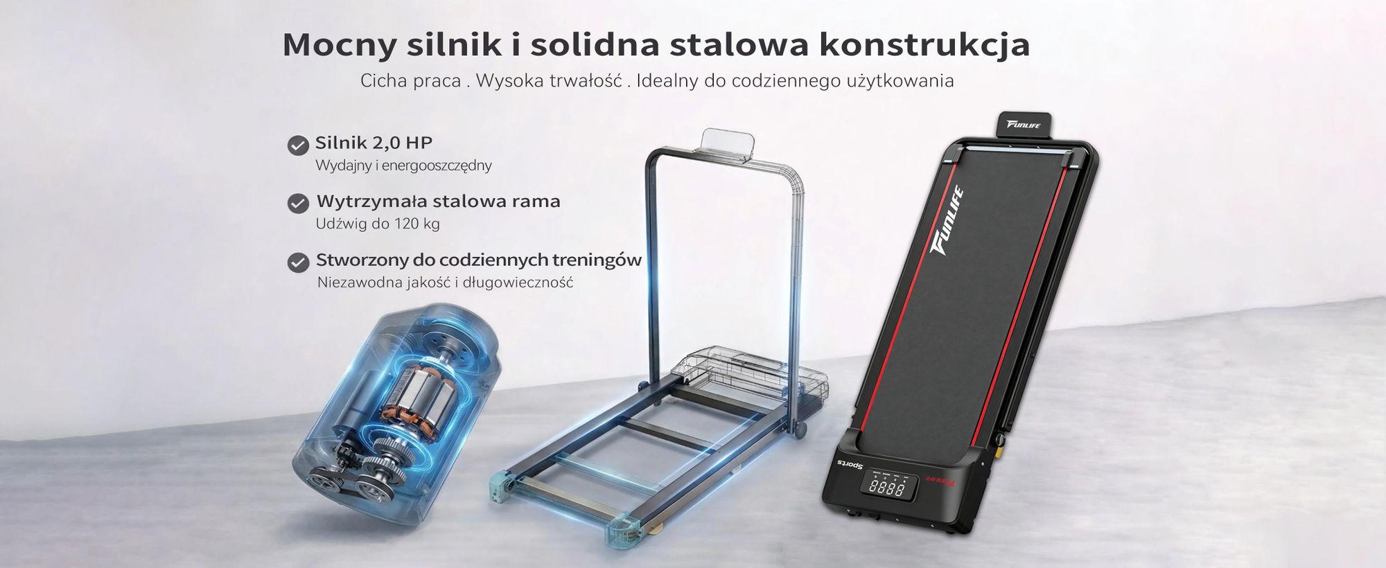 Bieżnia składana FunLife F1 (1-8 km/h) - Bieżnia 3 w 1 z uchwytem, wygodna, kompaktowa i cicha, odpowiednia do biurka, dla seniorów i do rehabilitacji, czerwona