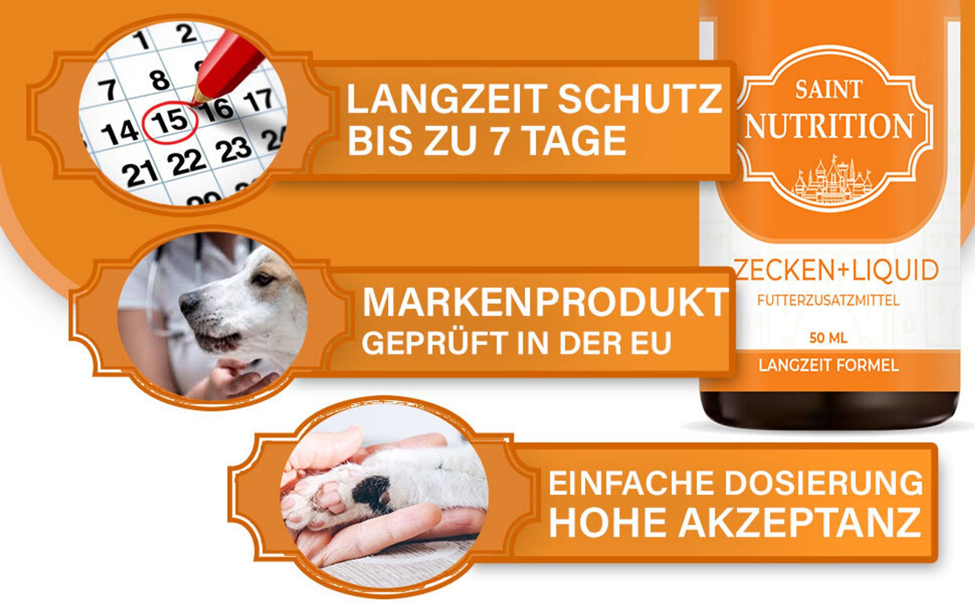 Saint Nutrition® Zeckenschutz ÖL – zum Schutz vor Zeckenbefall – für Hunde und Katzen – Zeckenschutz Hund – keine Zecken – Zecken Liquid - 50 ml