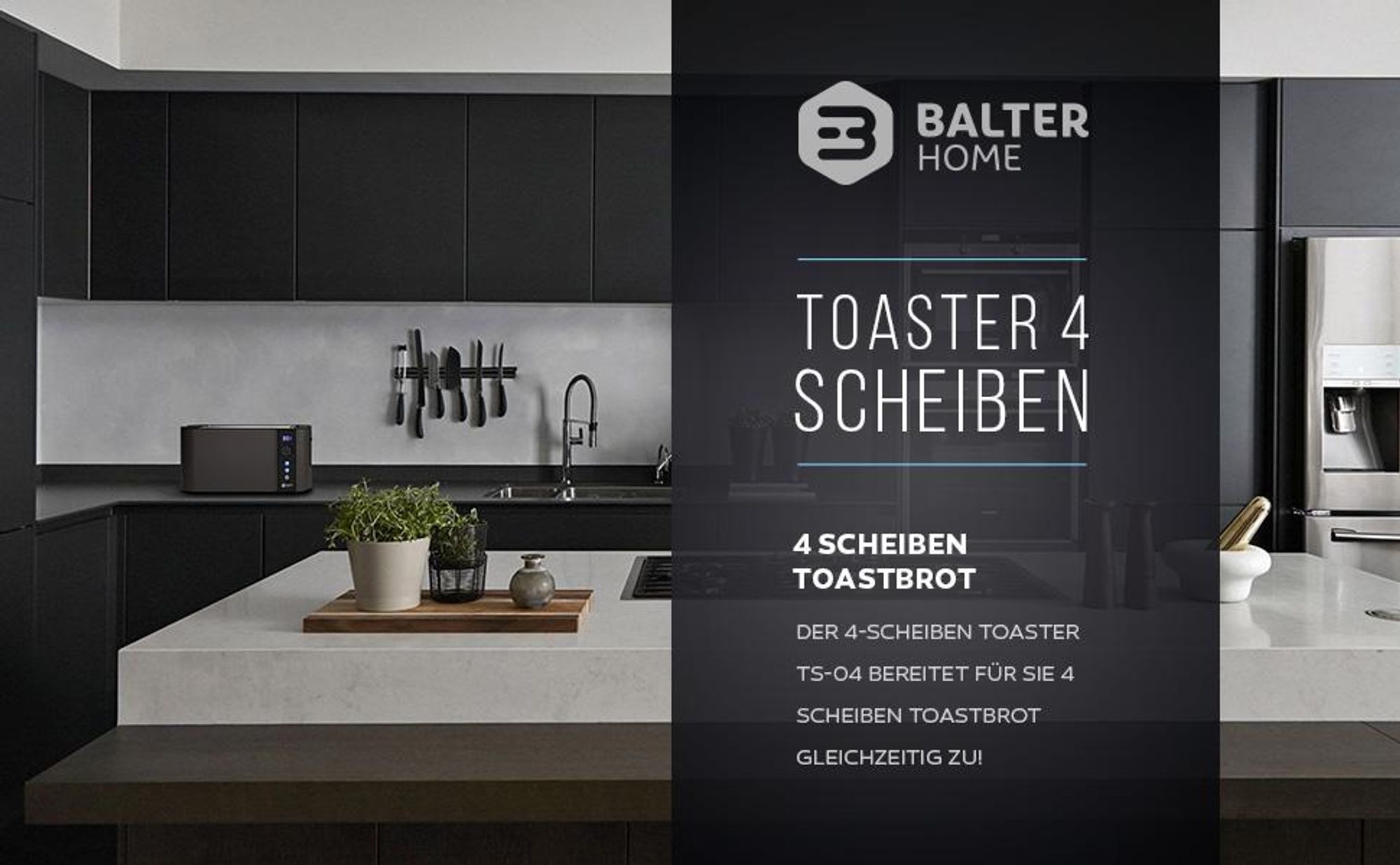 Balter Toaster 4 Scheiben, Edelstahl, Langschlitztoaster mit Brötchenaufsatz, 1500W, LCD Display, Defrost-Aufwärmfunktion, Krümelschublade, Grau