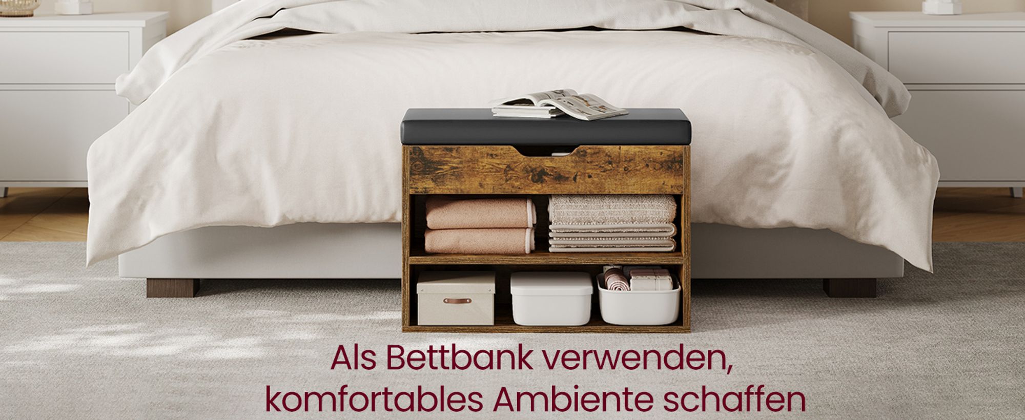VASAGLE Schuhbank, Sitzbank, Schuhregal mit gepolstertem Kissen, Schuhorganizer