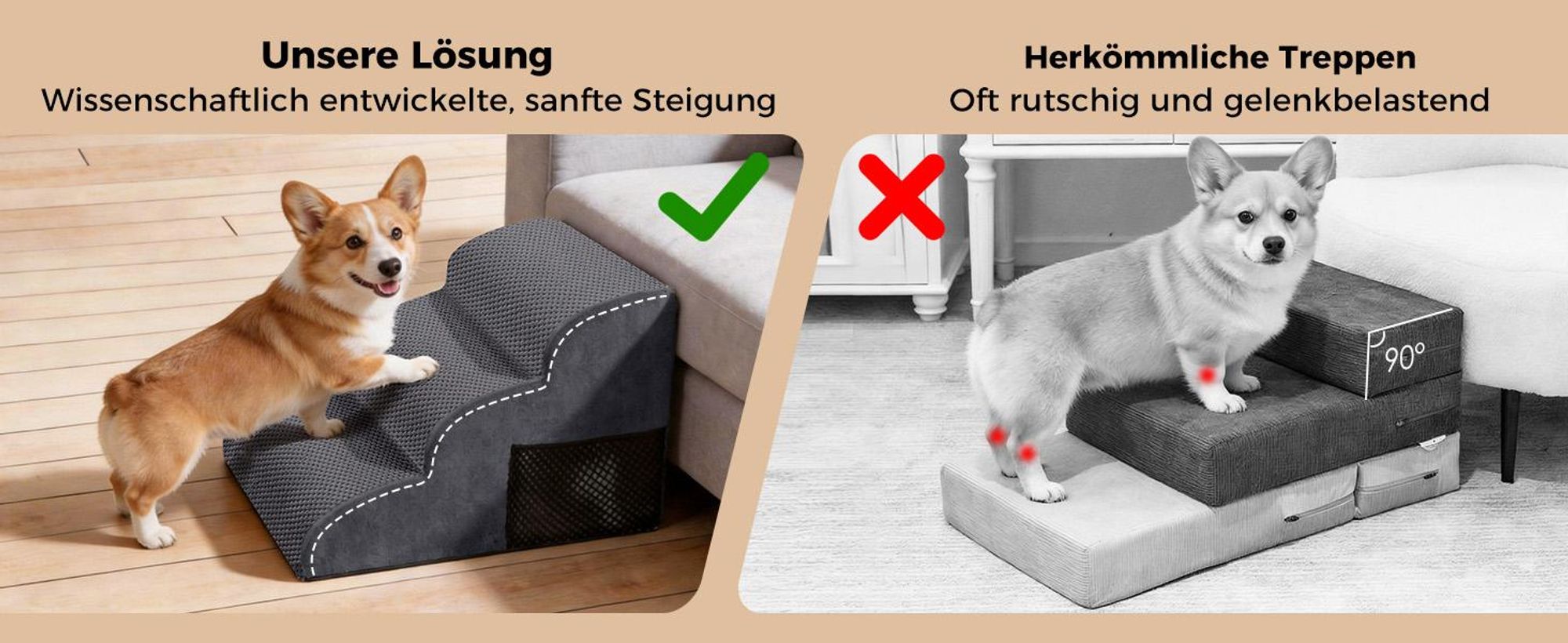 Hundetreppe, 3-stufige Haustiertreppe, Katzentreppe, Rutschfeste Haustierrampe, 40cm Hoch, Abnehmbar und waschbar, für Bett & Sofa
